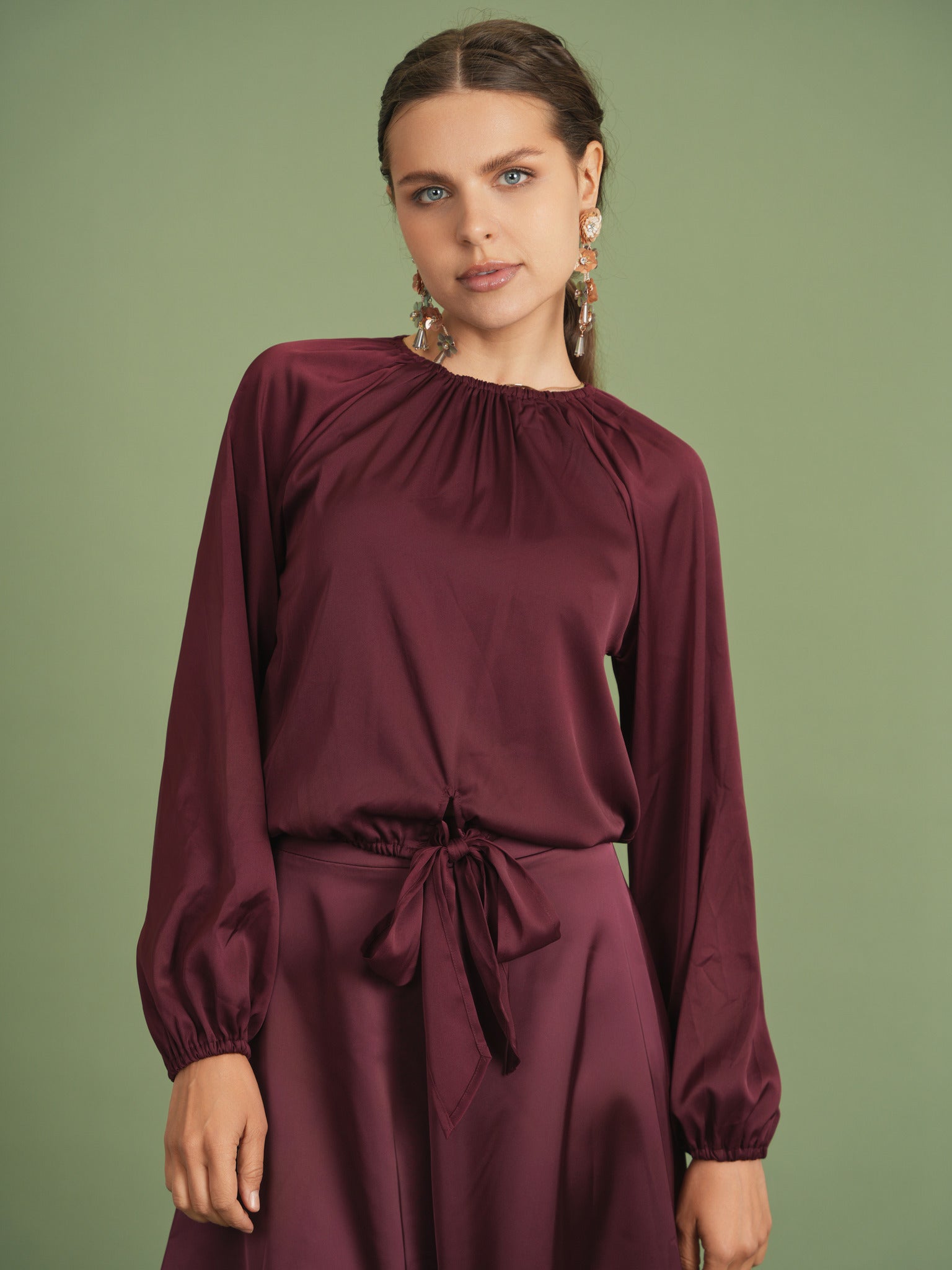 Woven Tie Top in Burgundy by Ginger