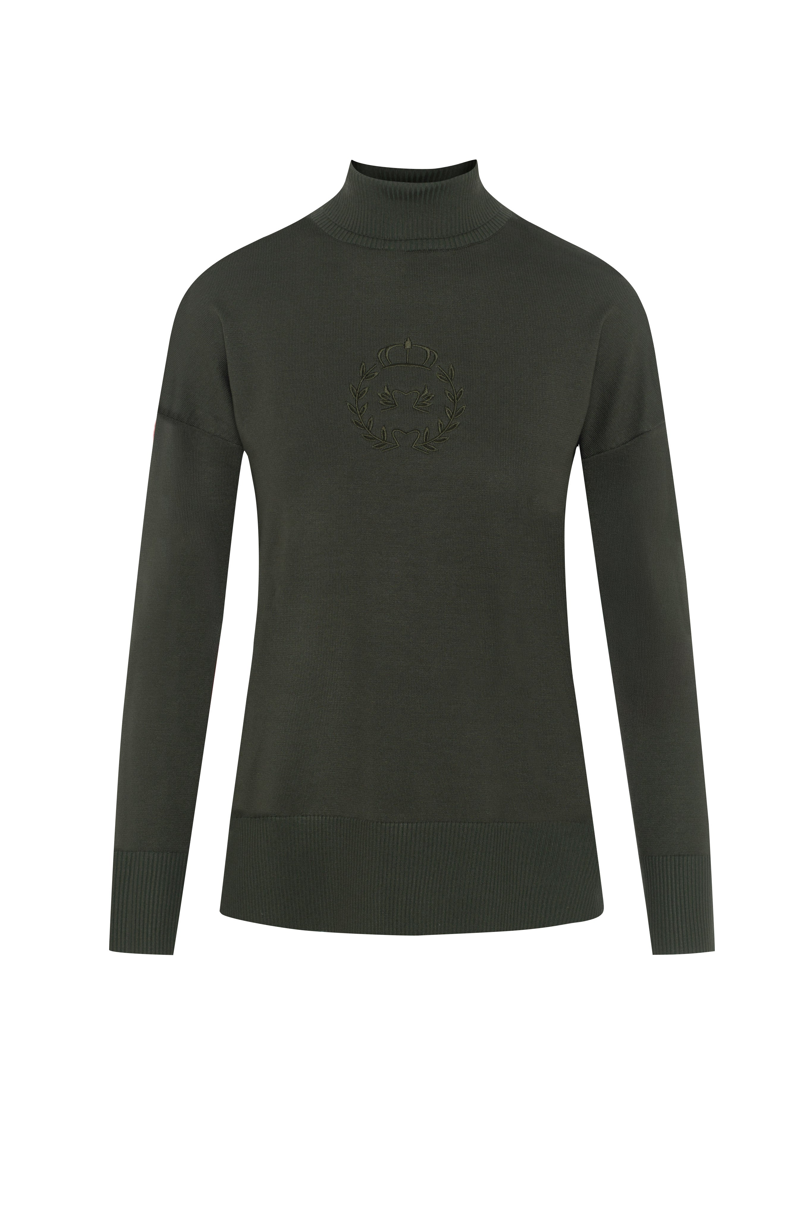 Maternity Emblem Turtle Neck Sweater in Dark Olive by Versatile