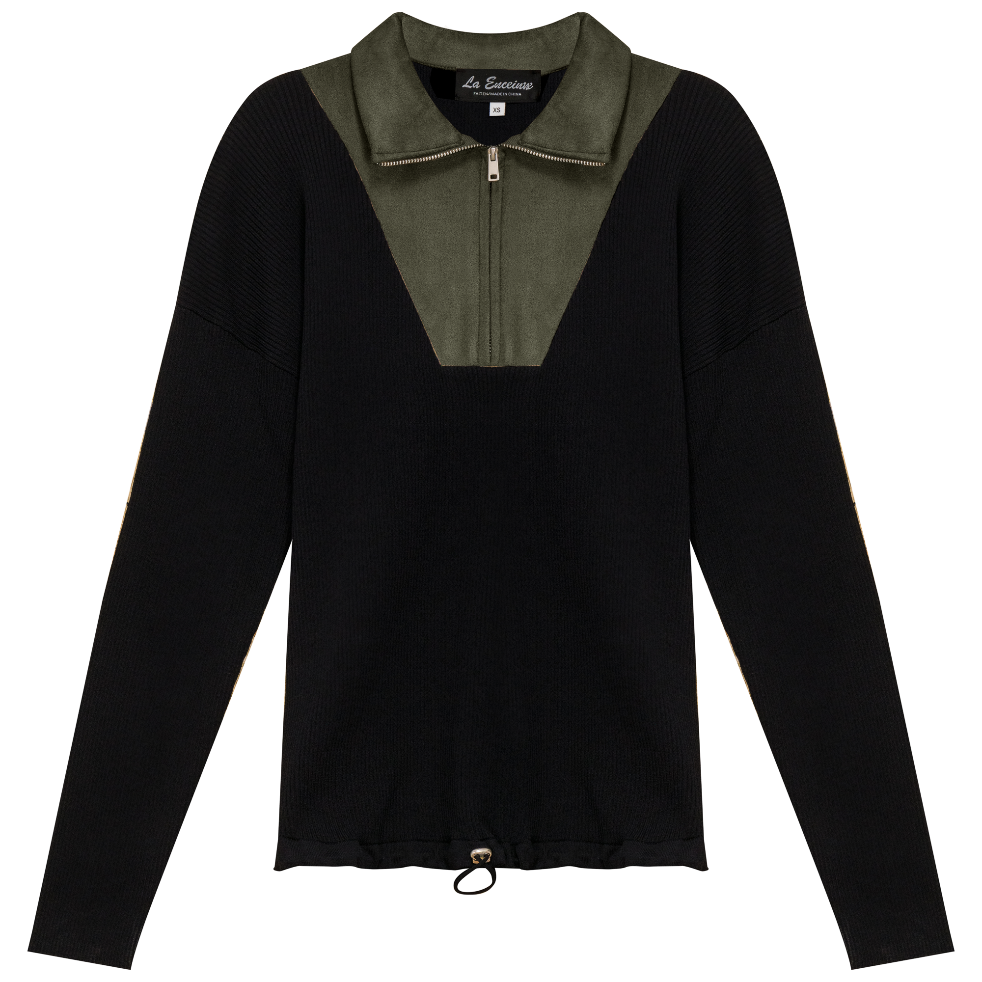 Maternity Ribbed Knit Zipper Bungee Sweater in by La Enceinte