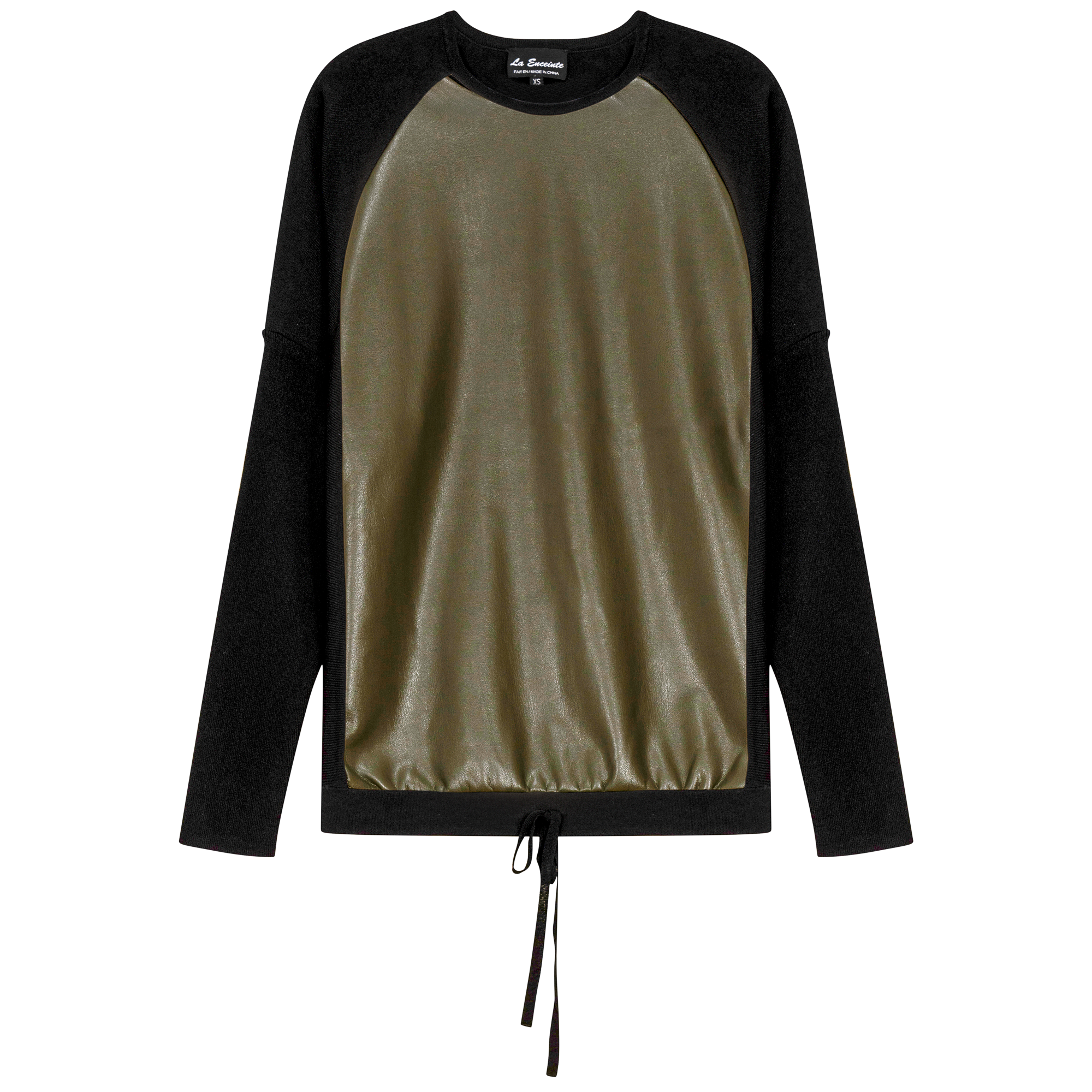 Maternity Knit Leather Combo Top in Black Dark Olive by La Enceinte