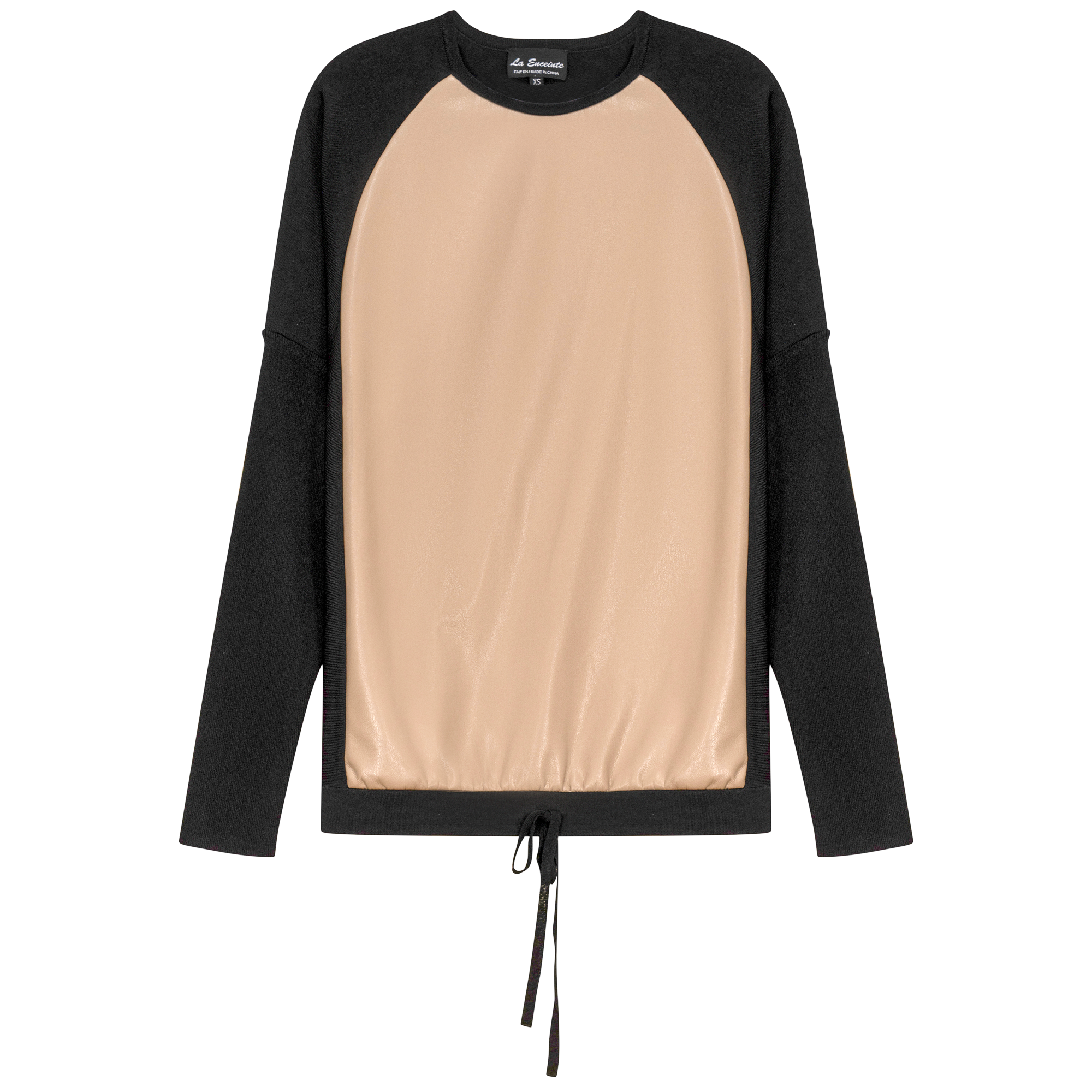 Maternity Knit Leather Combo Top in Black Oatmeal by La Enceinte