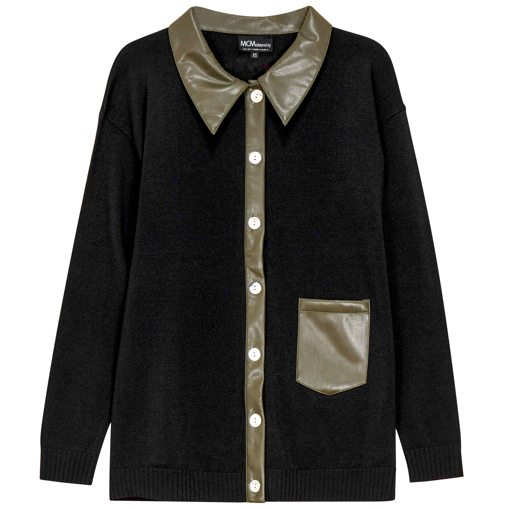 Maternity Knit Leather Combo Cardigan in Black Dark Olive by MCM