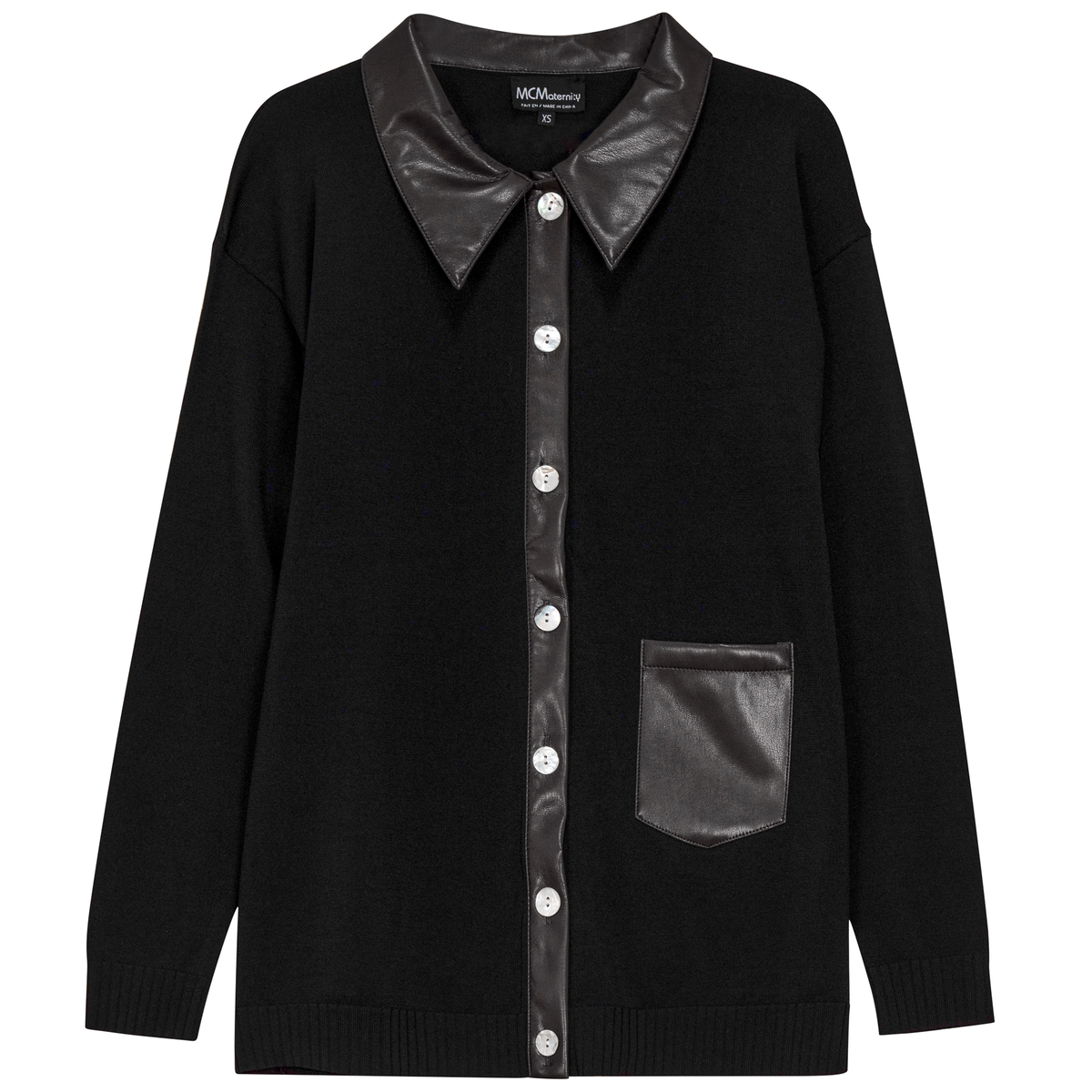 Maternity Knit Leather Combo Cardigan in Black by MCM