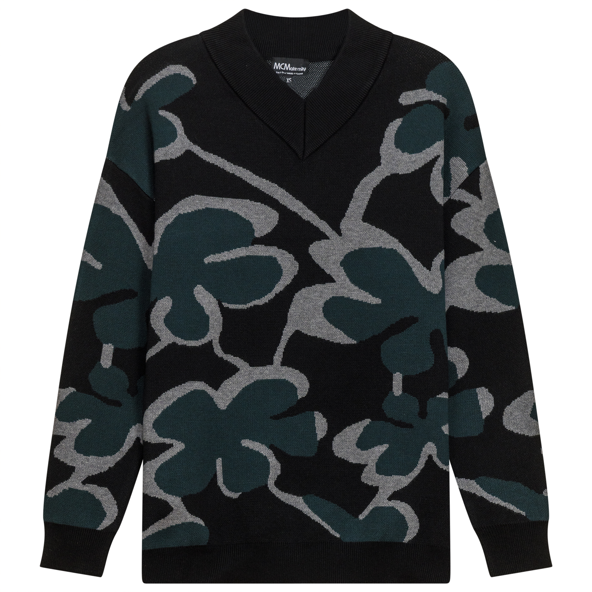 Maternity V Neck Floral Printed Sweater in Black Deep Teal by MCM