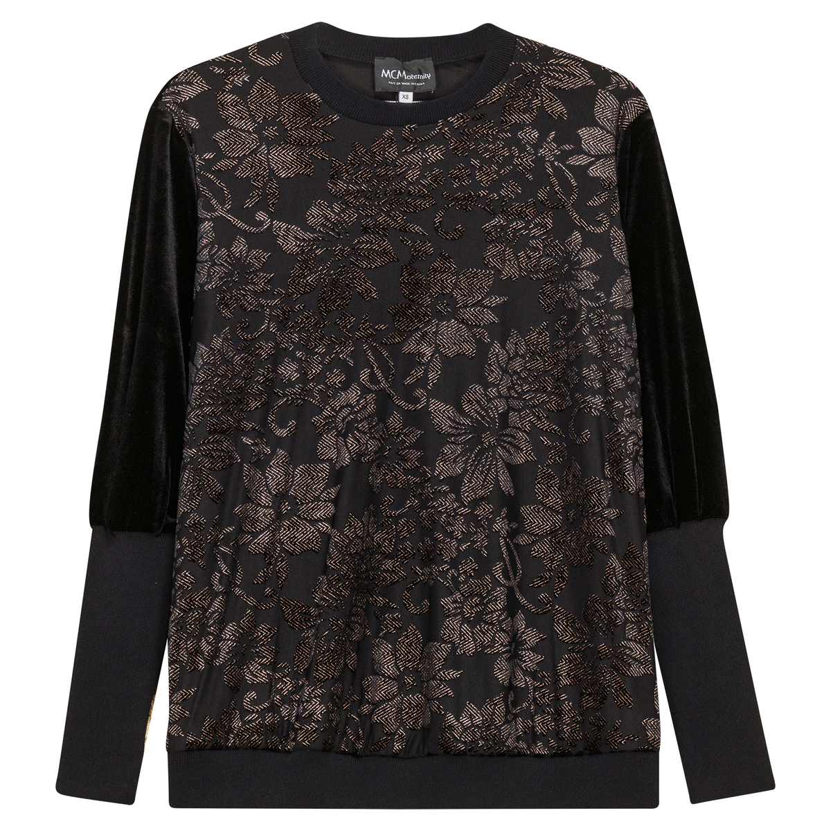 Maternity Burnout Velour Top in Black by MCM