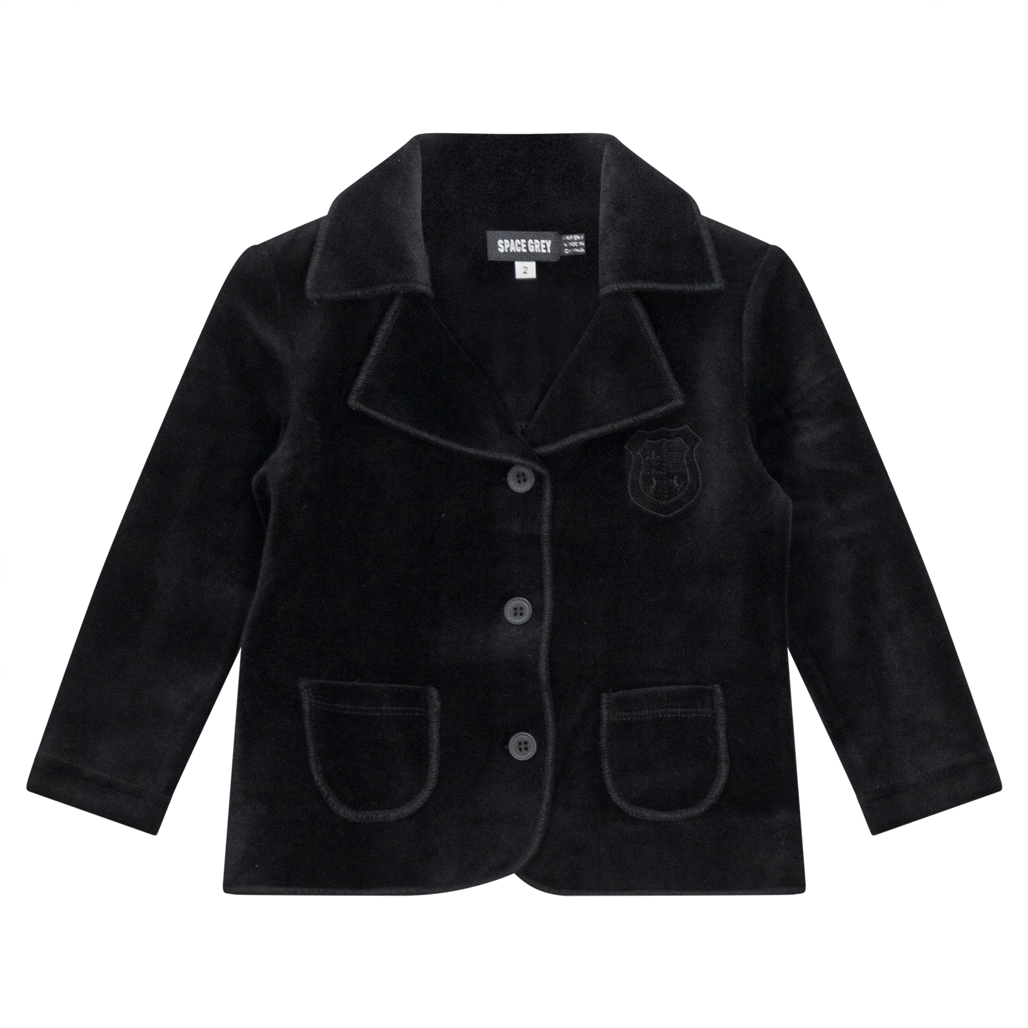 Crest Velour Jacket in Black by Space Grey