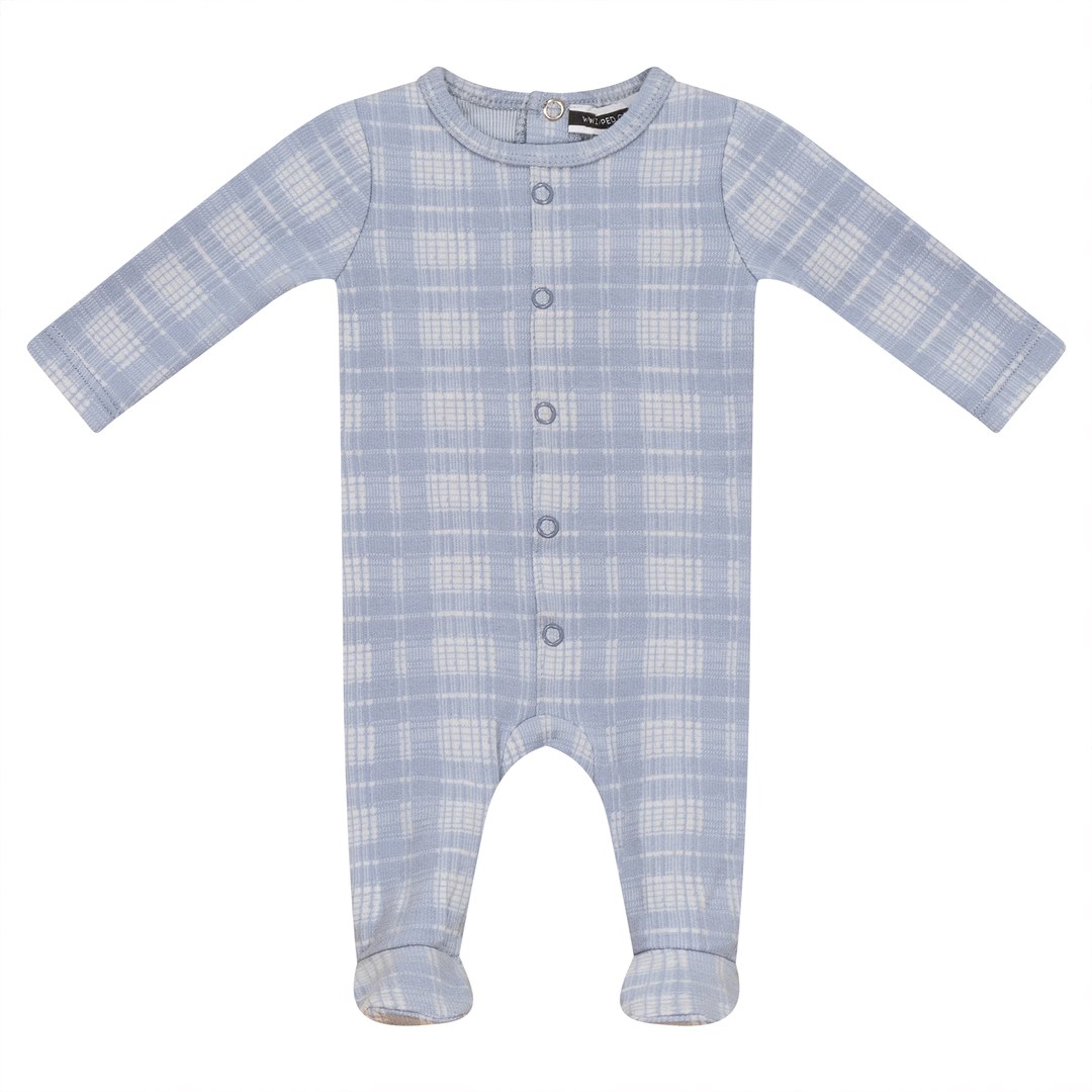 Brushed Rib Plaid Onesie Blue Baby Romper by {{ product_vemdor}}