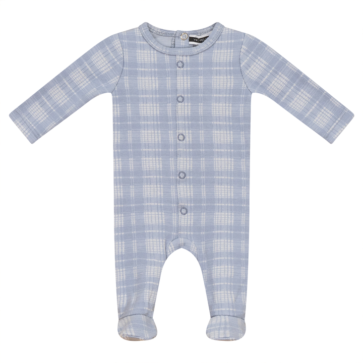 Brushed Rib Plaid Onesie Blue Baby Romper by {{ product_vemdor}}