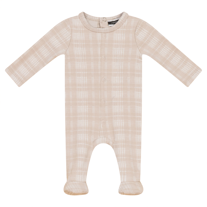 Brushed Rib Plaid Onesie Taupe Baby Romper by {{ product_vemdor}}