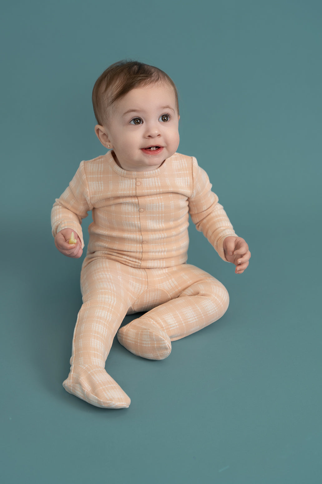 Brushed Rib Plaid Onesie in by Whipped Cocoa