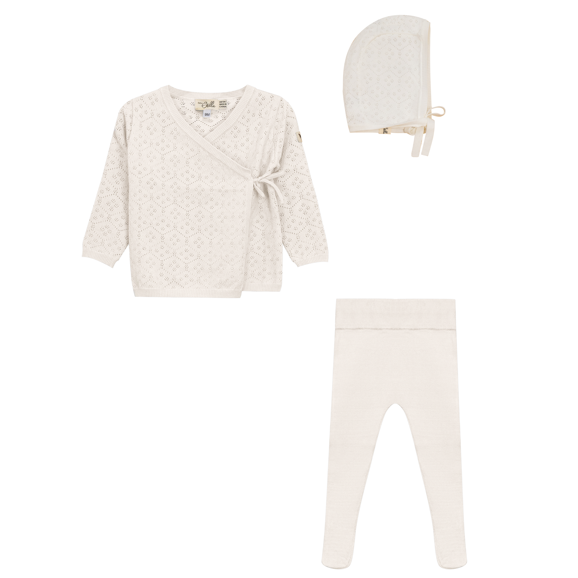 Pointelle Knit 3Pc Set in Off White by Bebe Bella