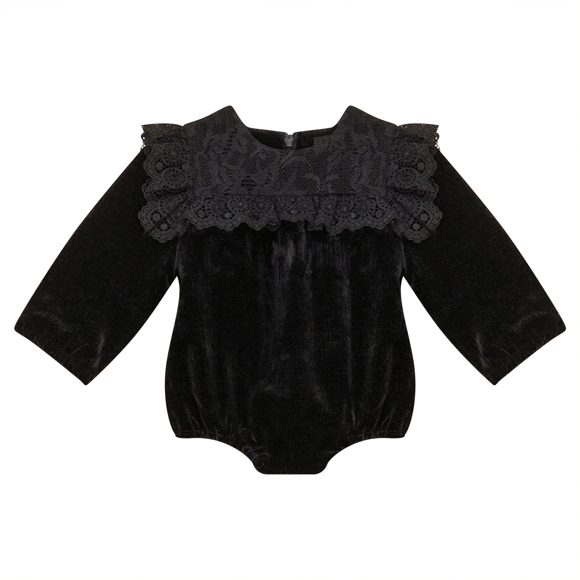 Lace Trim Velvet Bubble in Black by Space Grey