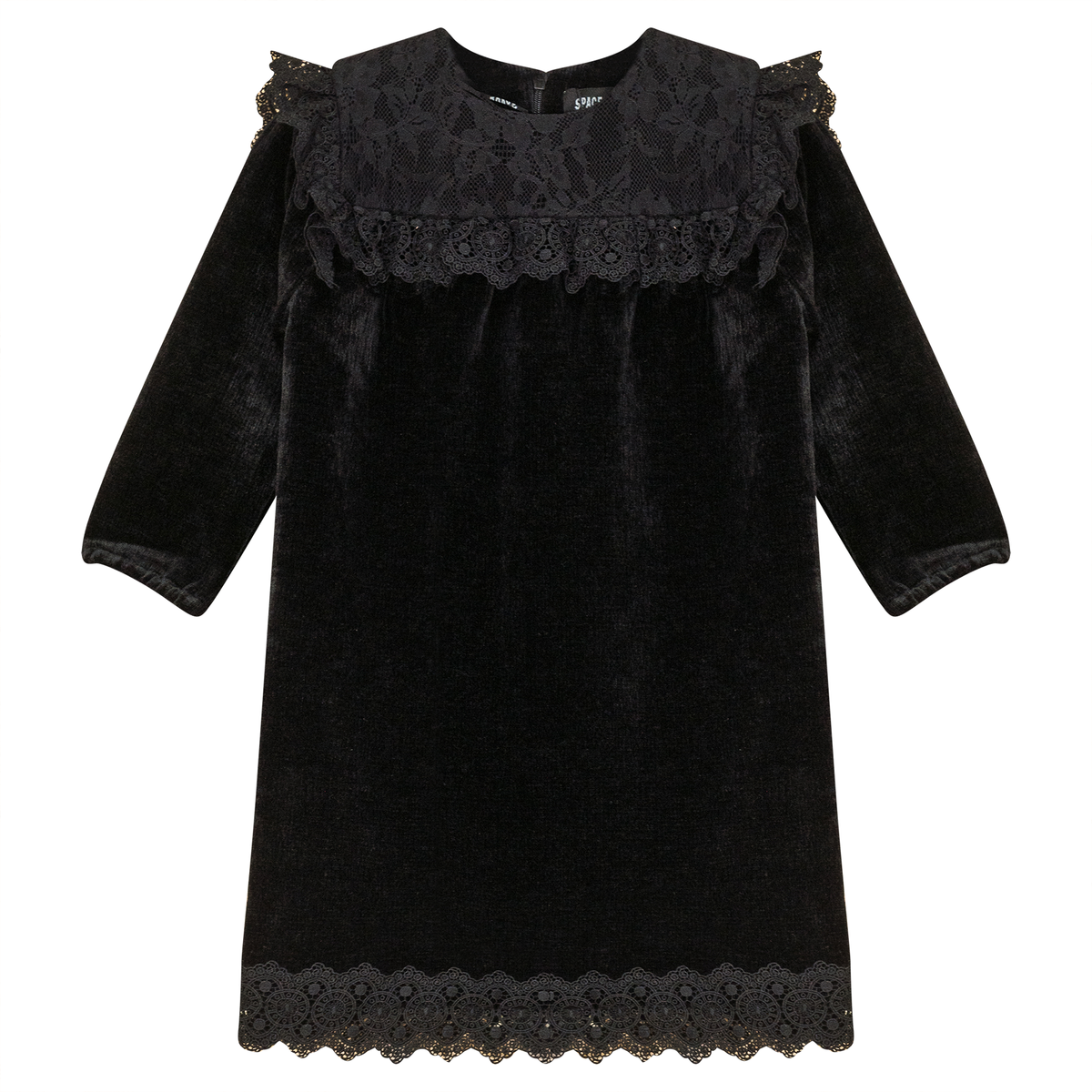 Lace Trim Velvet Dress in Black by Space Grey