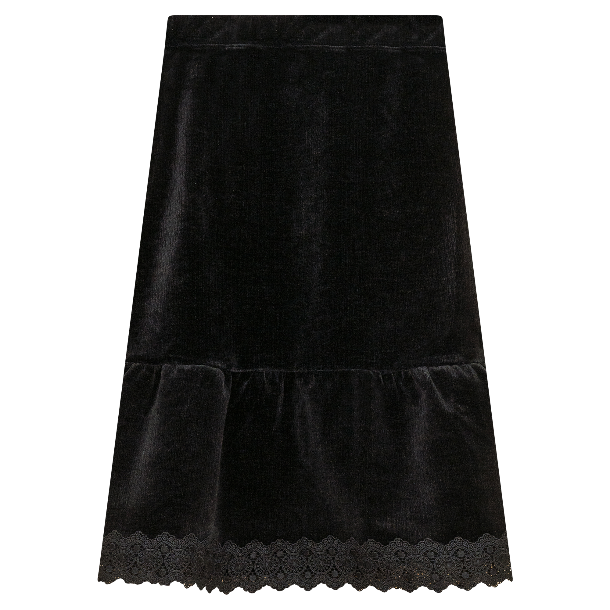 Lace Trim Velvet Skirt in Black by Space Grey