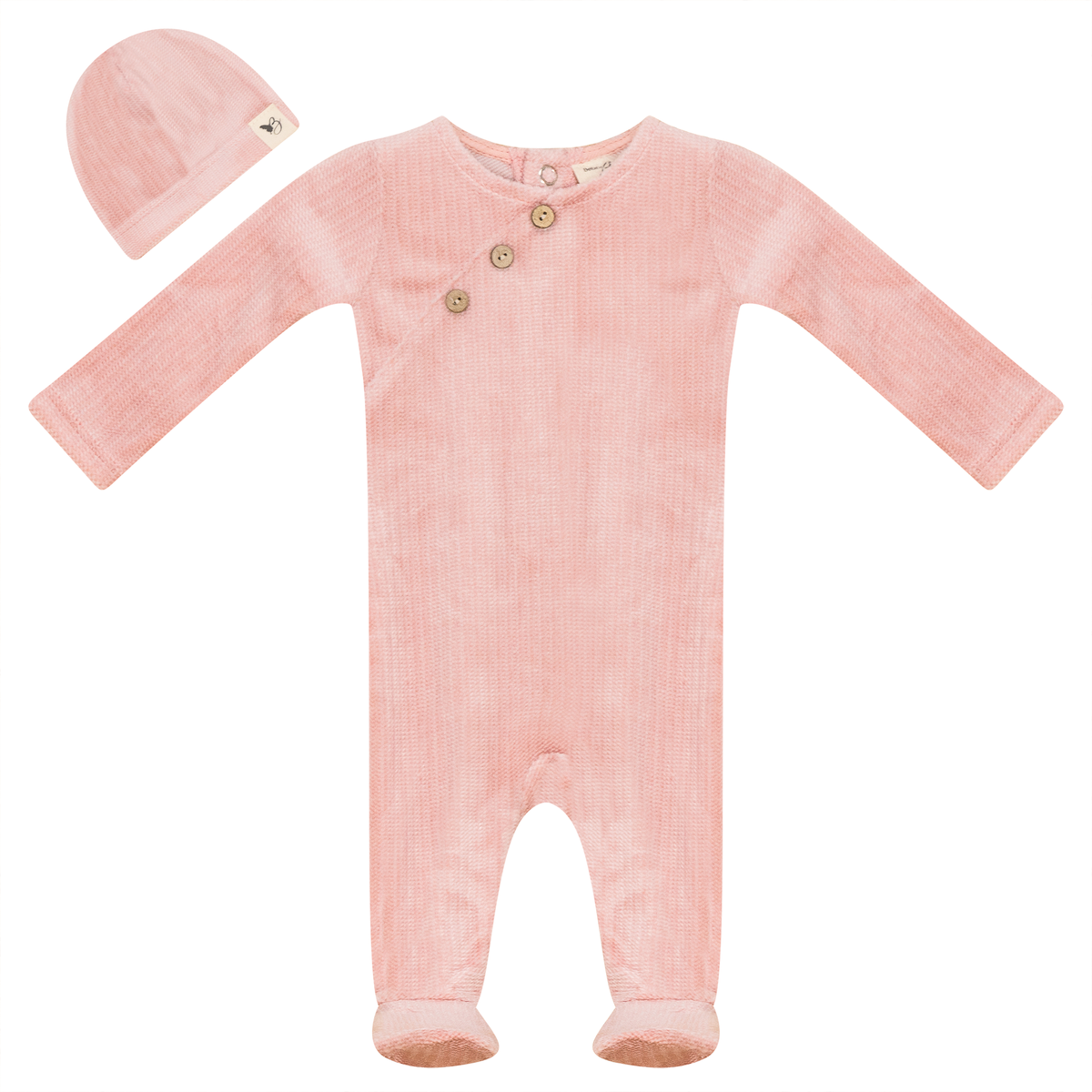 Fake Wrap Onesie with Hat in Blush by Bebe Bella