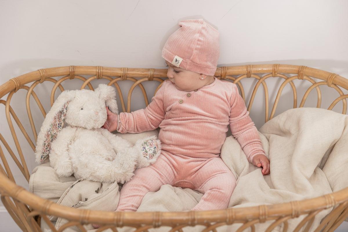 Fake Wrap Onesie with Hat in by Bebe Bella