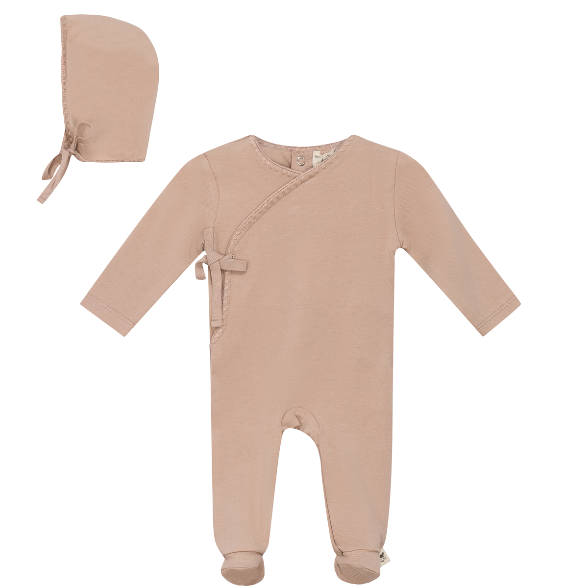 Knitted Wrap Onesie with Bonnet in Light Maple by Bebe Bella