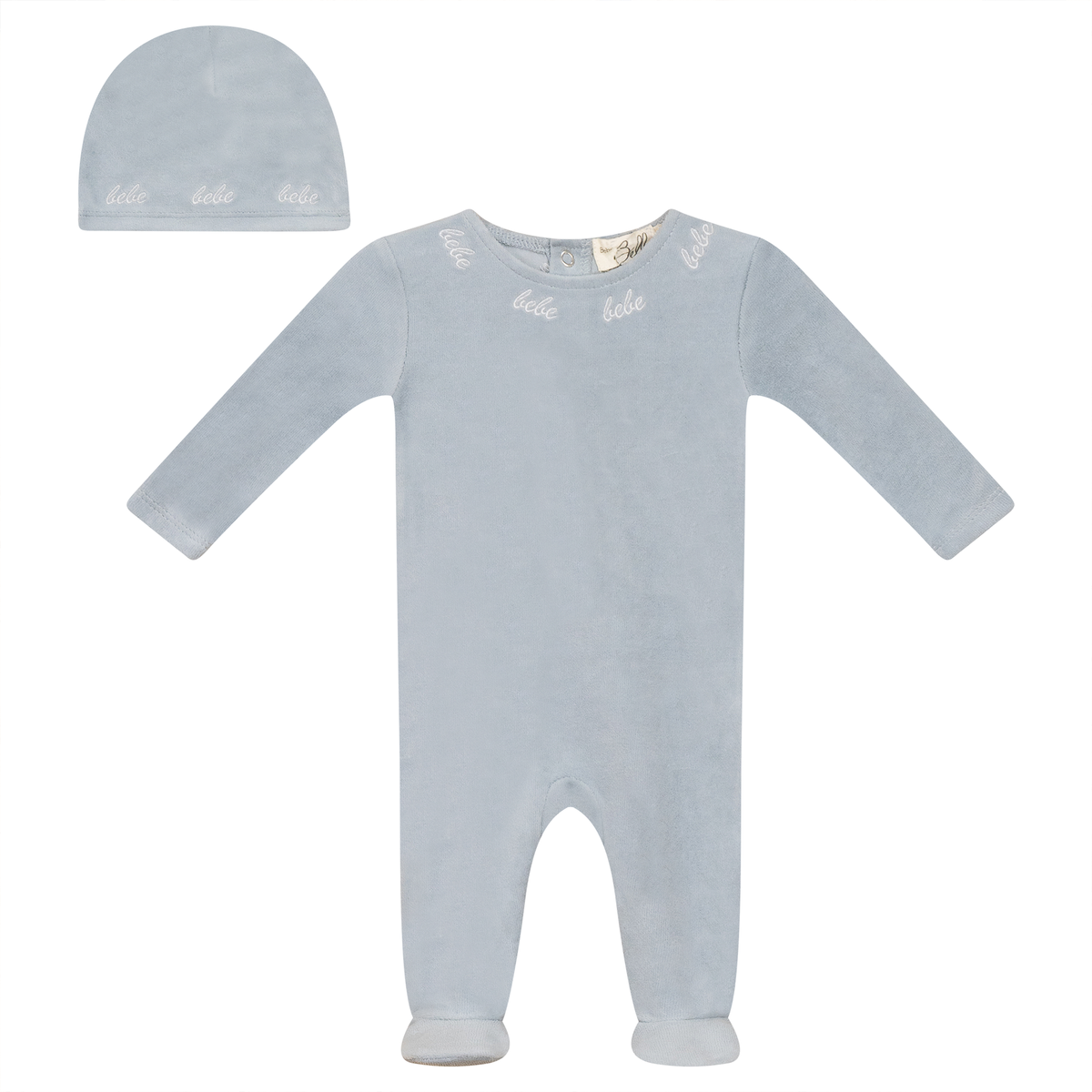 Bebe Embroidered Velour Onesie with Hat in Blue by Bebe Bella