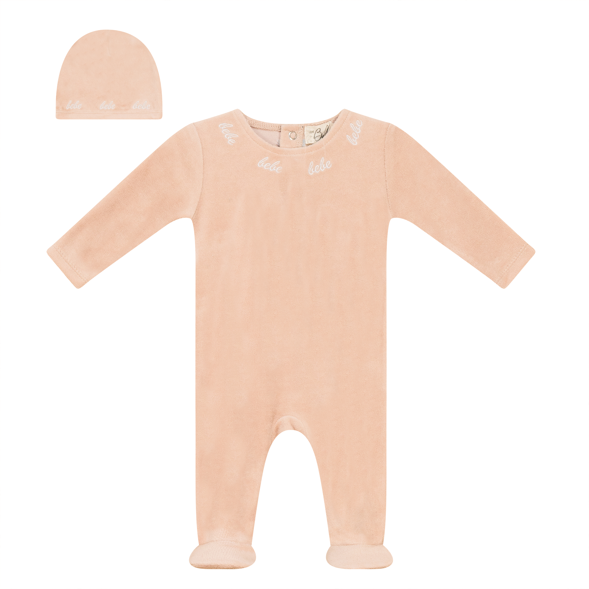 Bebe Embroidered Velour Onesie with Hat in Light Maple by Bebe Bella