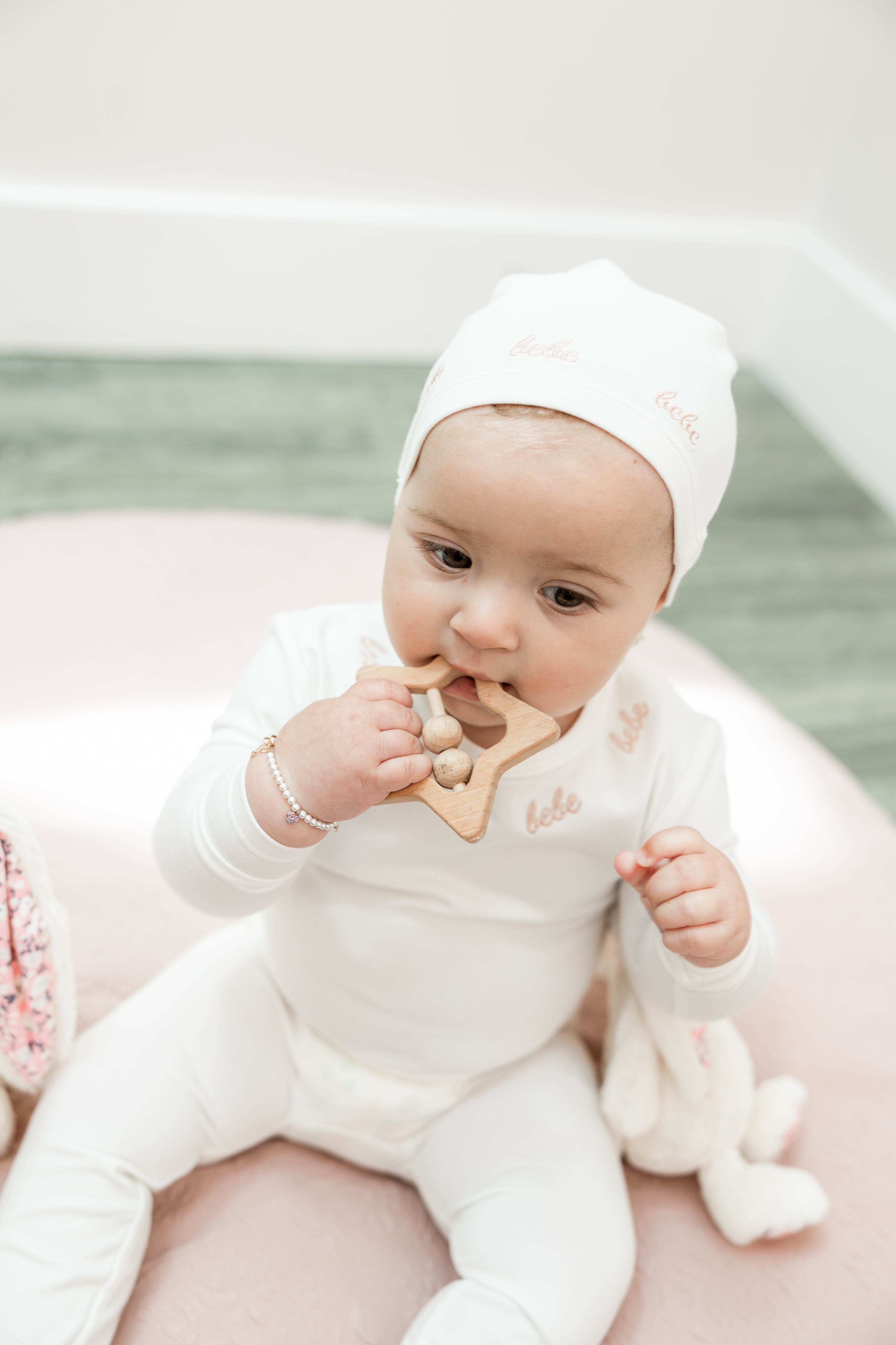 Bebe Embroidered Onesie with Hat in by Bebe Bella