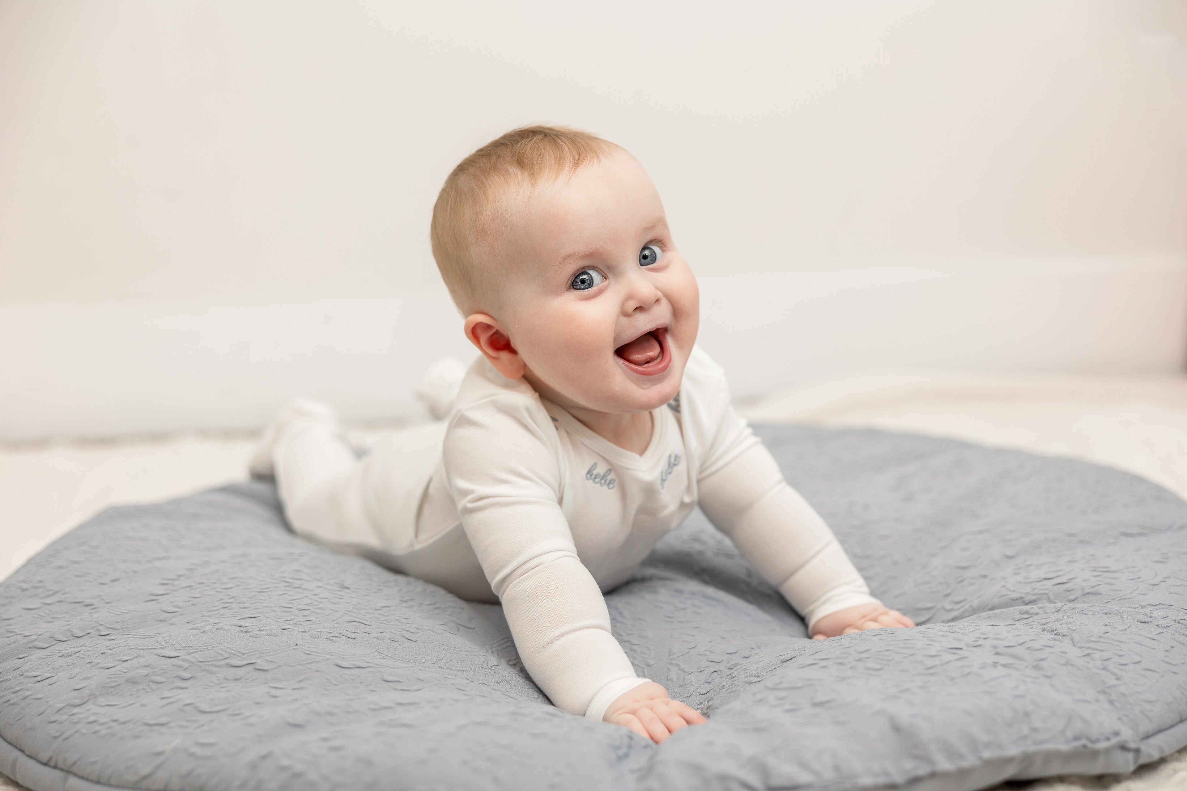 Bebe Embroidered Onesie with Hat in Off White Beige by Bebe Bella