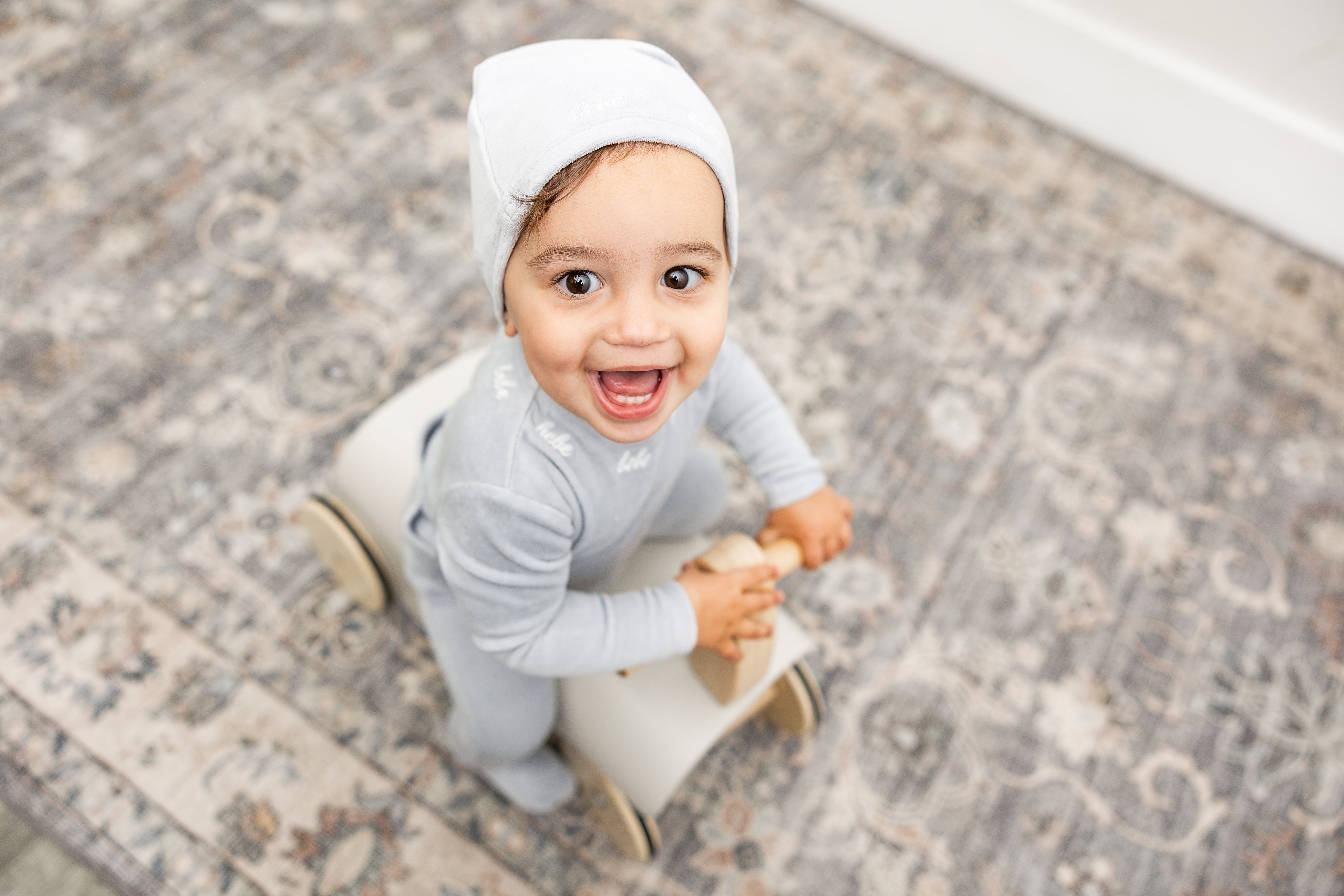 Bebe Embroidered Velour Onesie with Hat in Light Maple by Bebe Bella