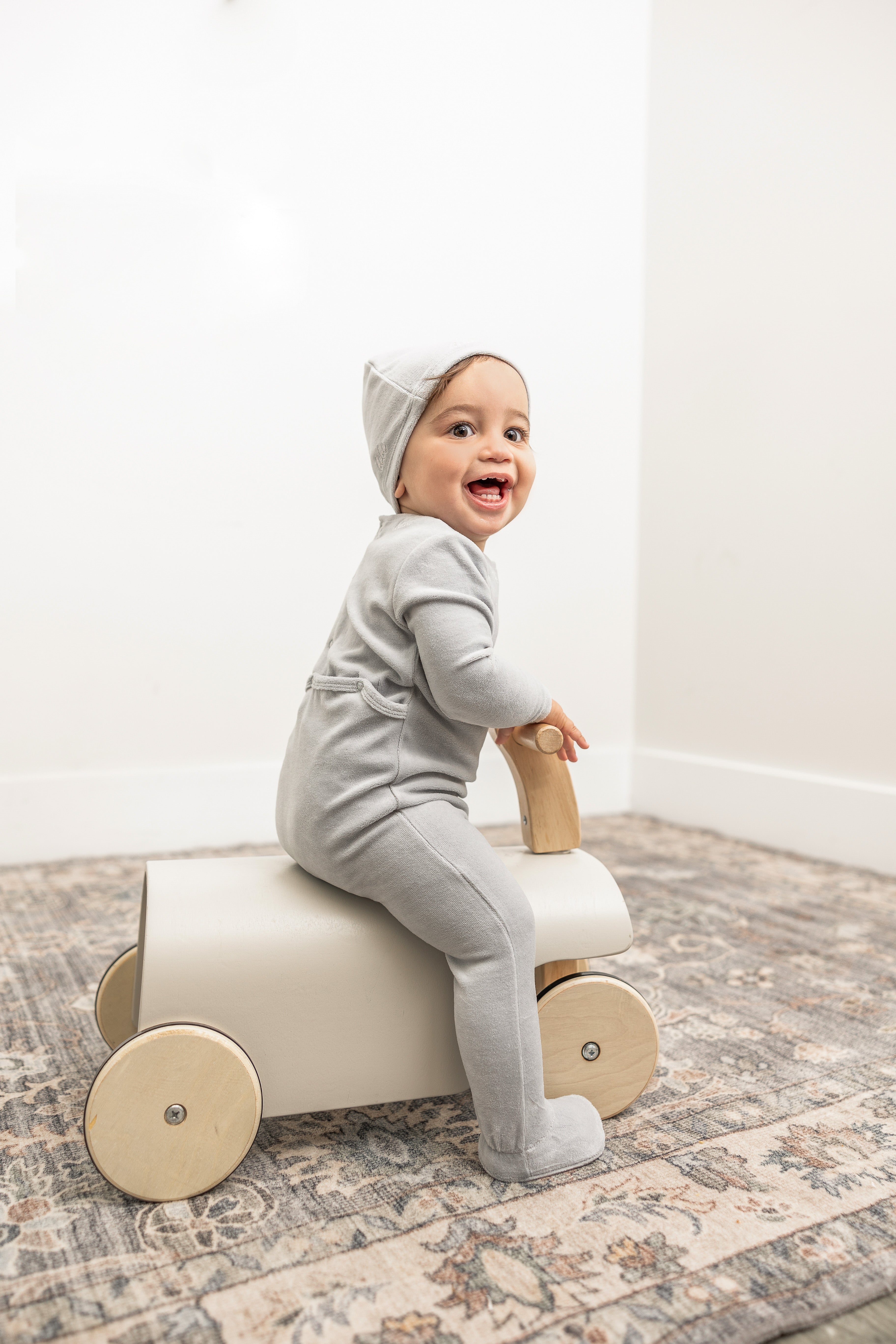 Bebe Embroidered Velour Onesie with Hat in Light Maple by Bebe Bella