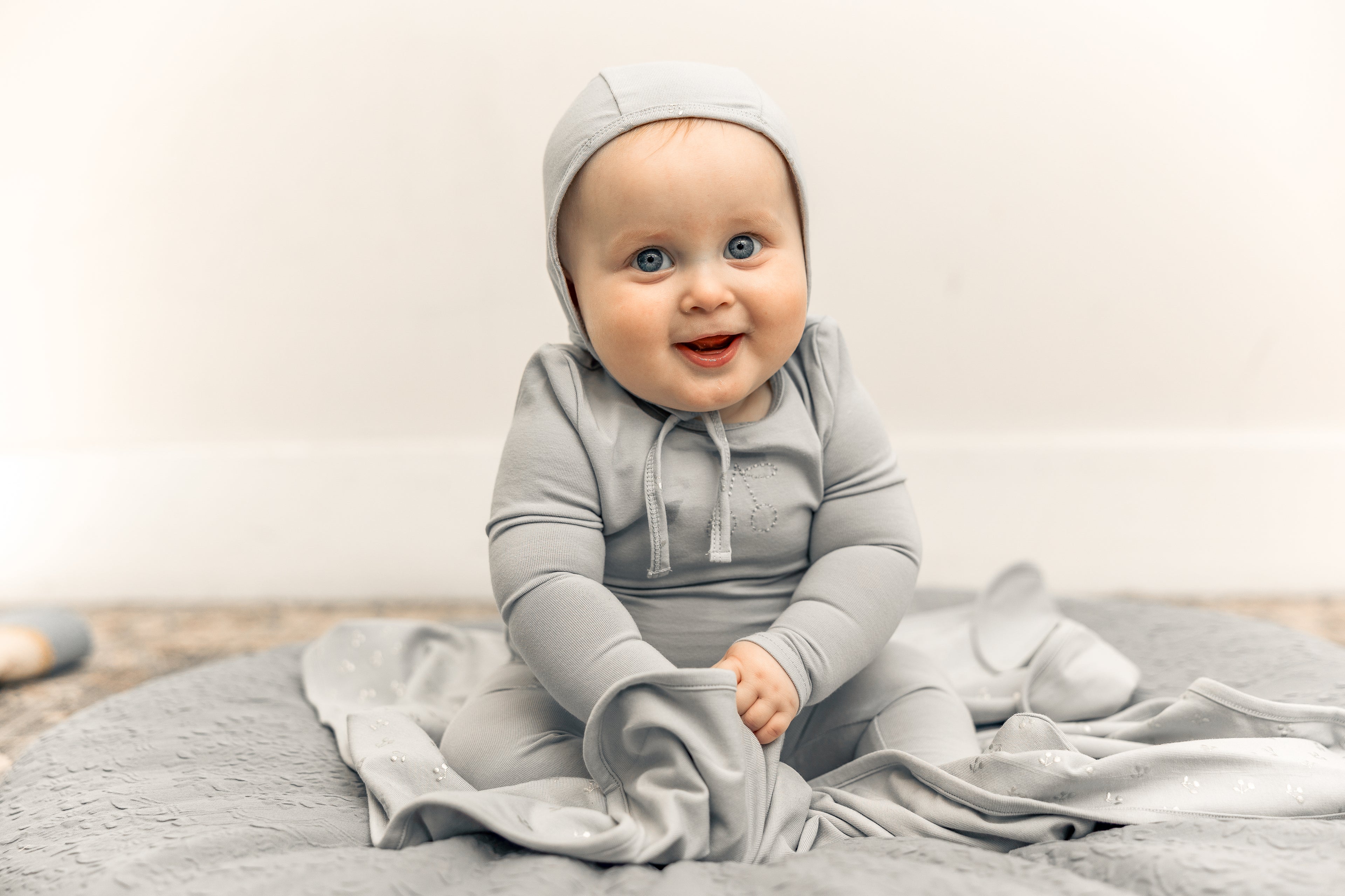 Cherry Print romper and Bonnet Set in Light Maple by Bebe Bella