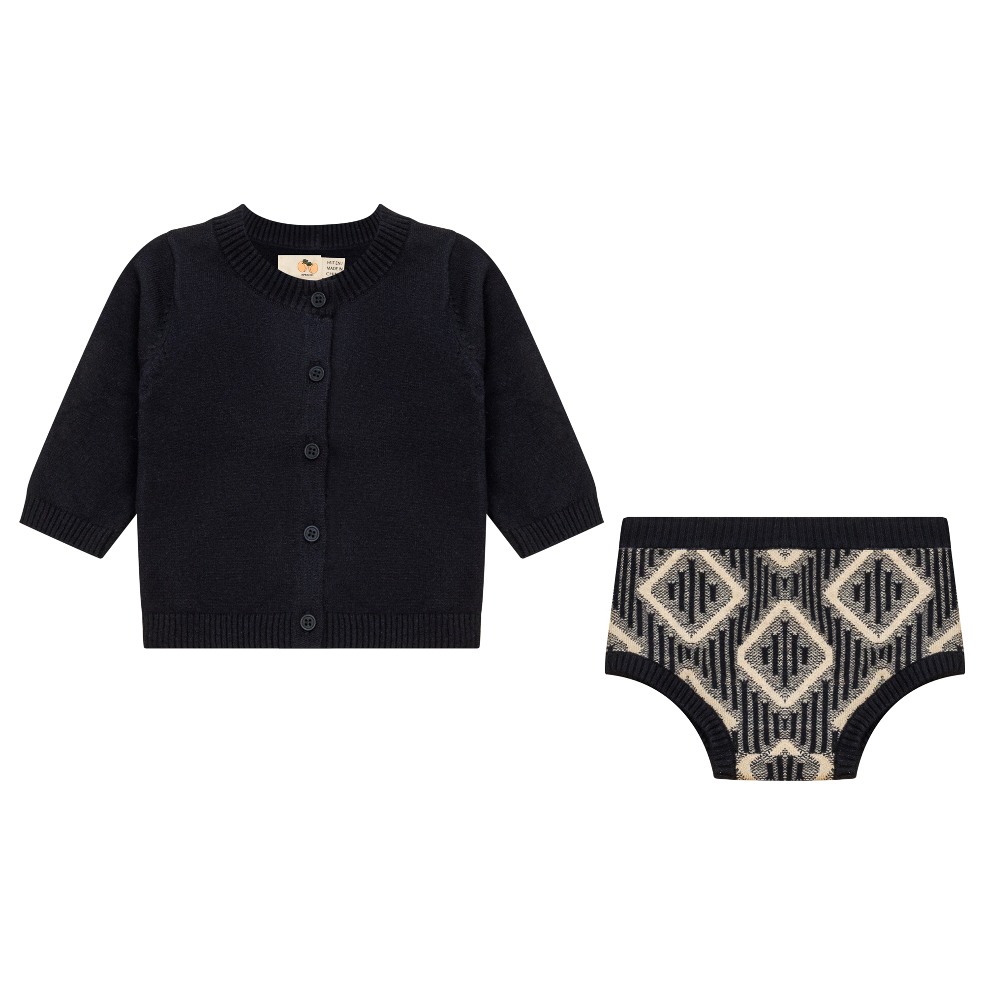 Diamond Knit 2Pc Set in Dark Navy Dark Almond by Apricot