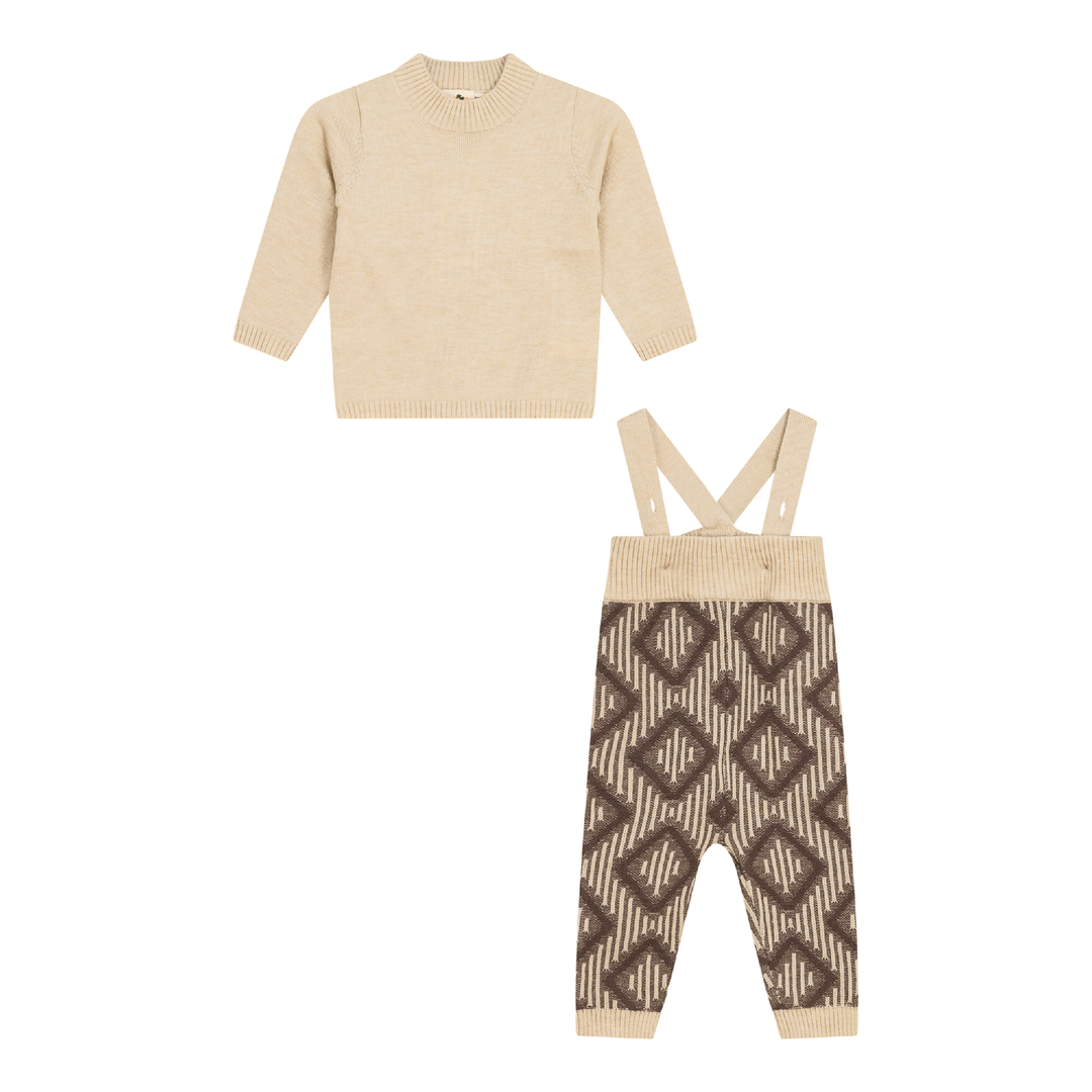 Diamond Knit Overall Set Cocoa Dark Almond 2 pc Boys Set by {{ product_vemdor}}