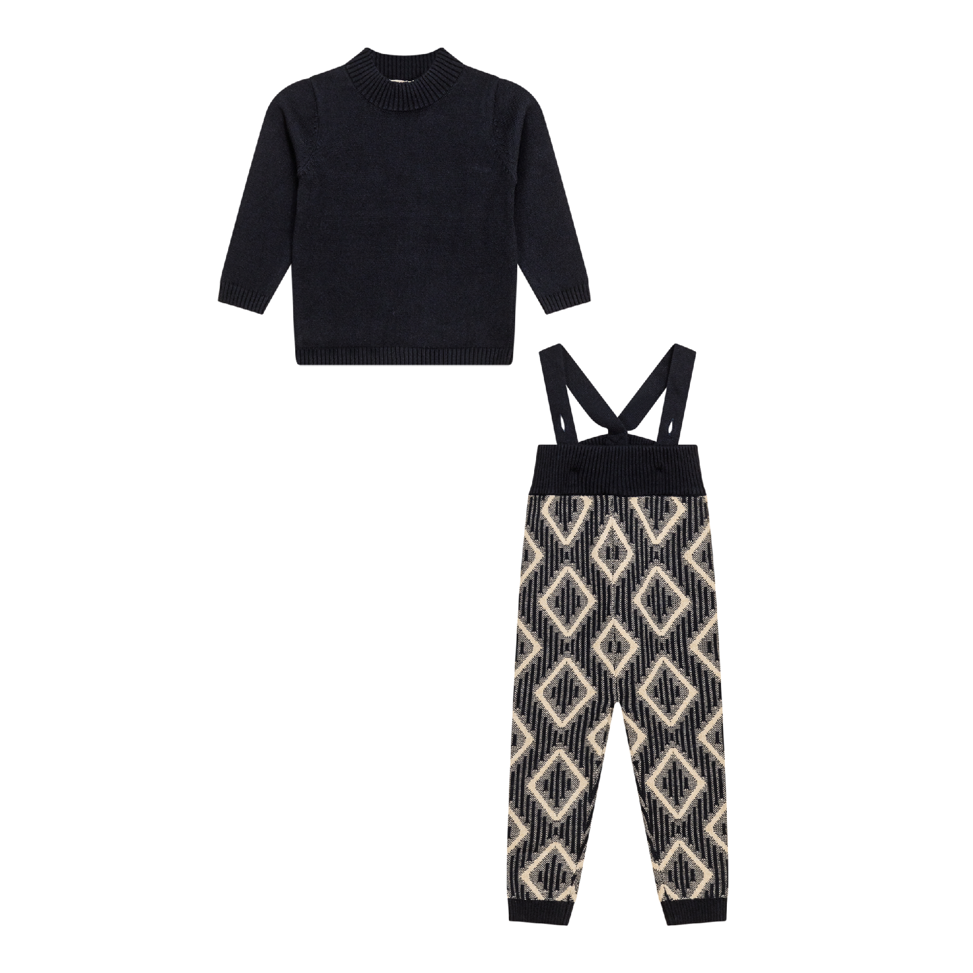 Diamond Knit Overall Set in Dark Navy Dark Almond by Apricot