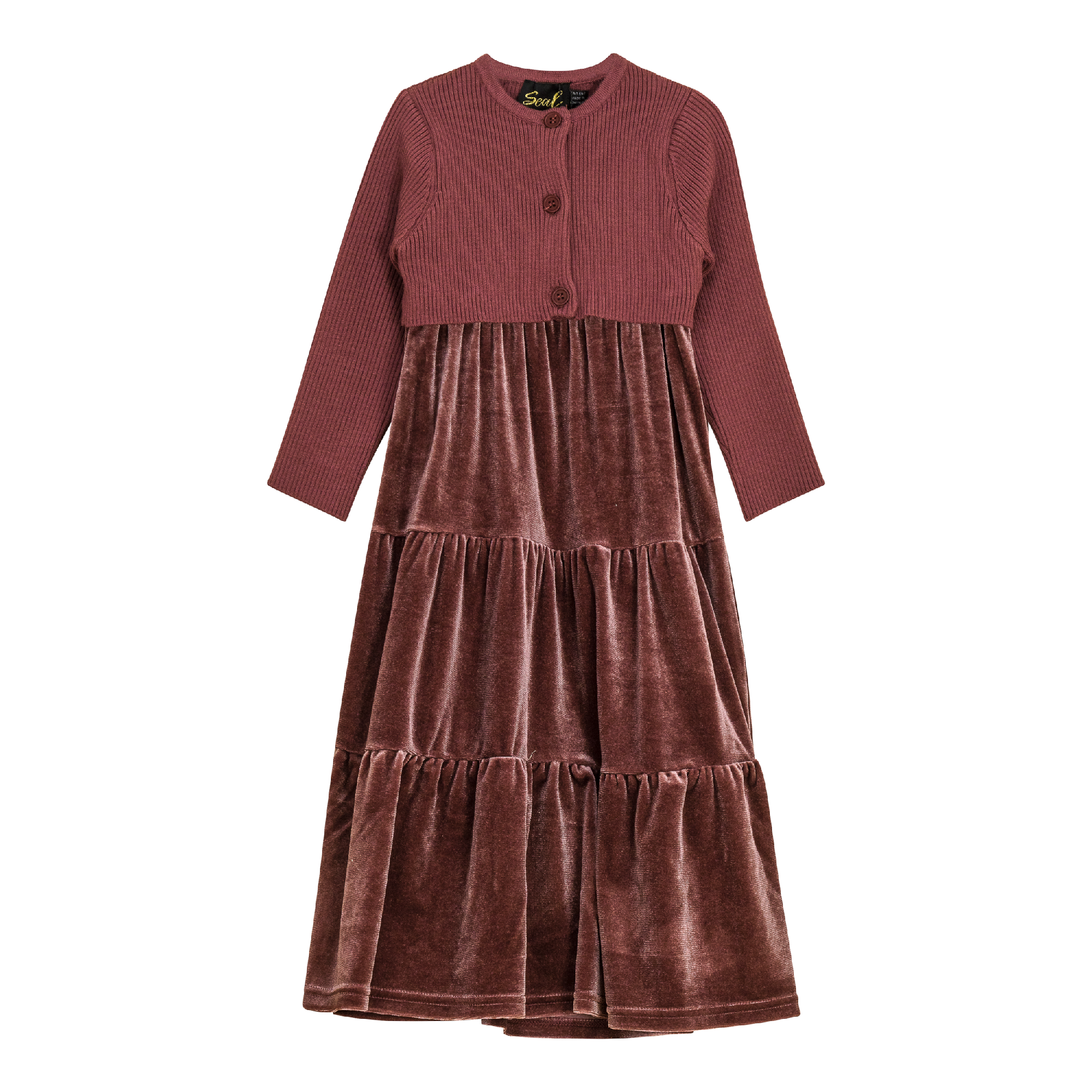 Velour Tired Jumper with Knit Cardigan in Pink by Seal