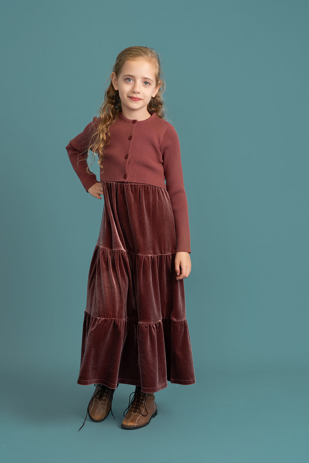 Velour Tired Jumper with Knit Cardigan in by Seal