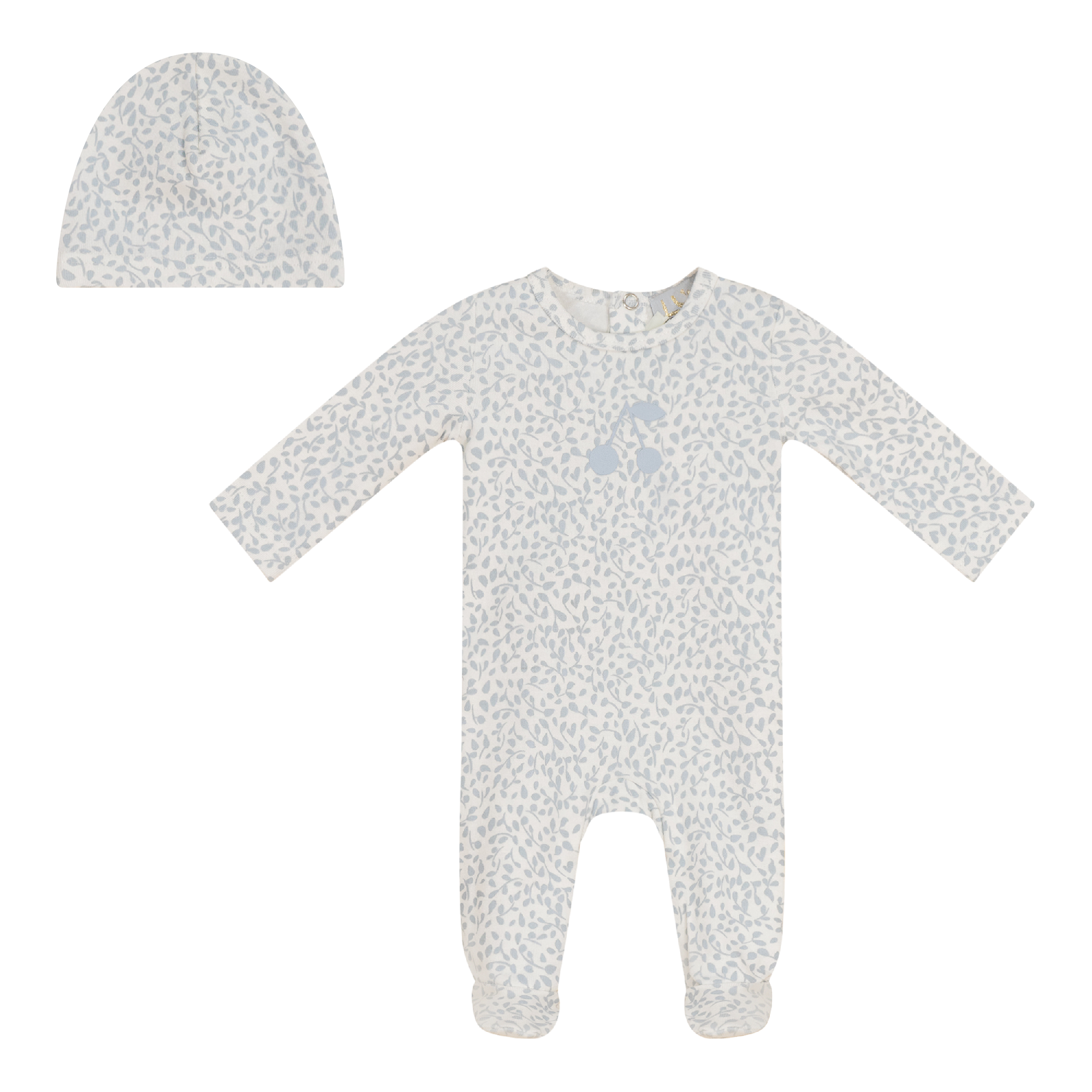 Cherry Print Onesie with Hat in Off White Blue by Lux