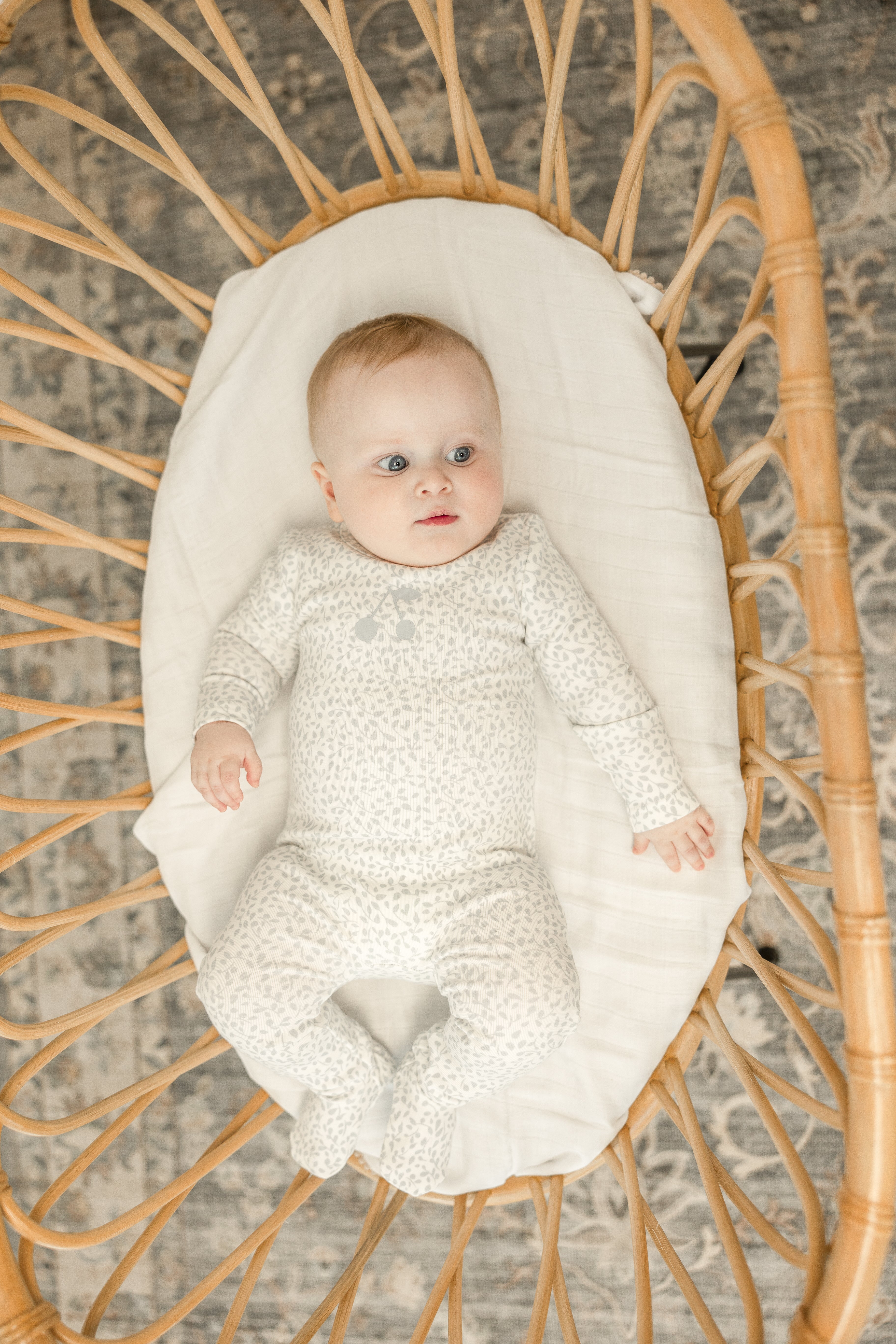 Cherry Print Onesie with Hat in Off White Blue by Lux