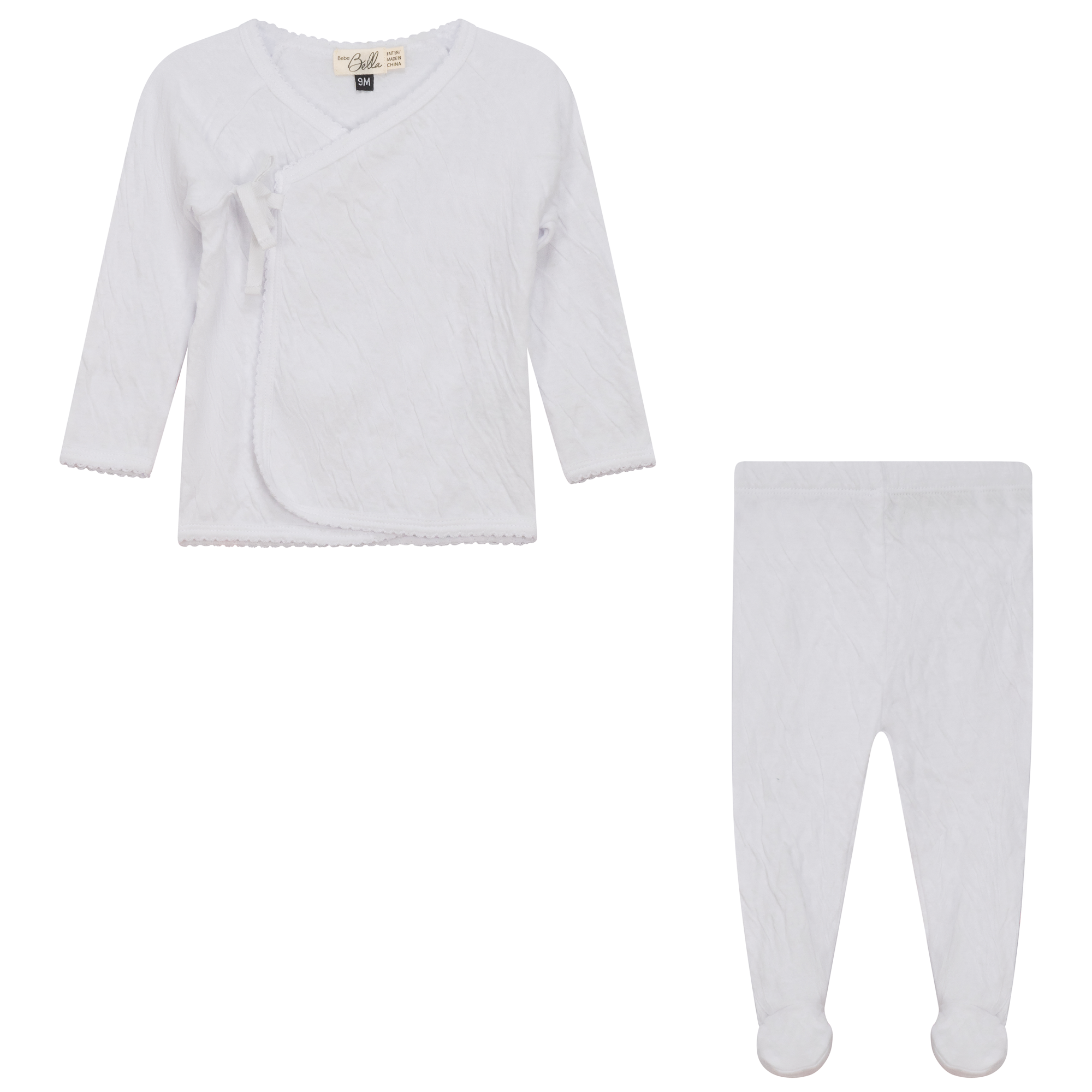 Crinkled Jersey Wrap 2Pc Set in White by Bebe Bella