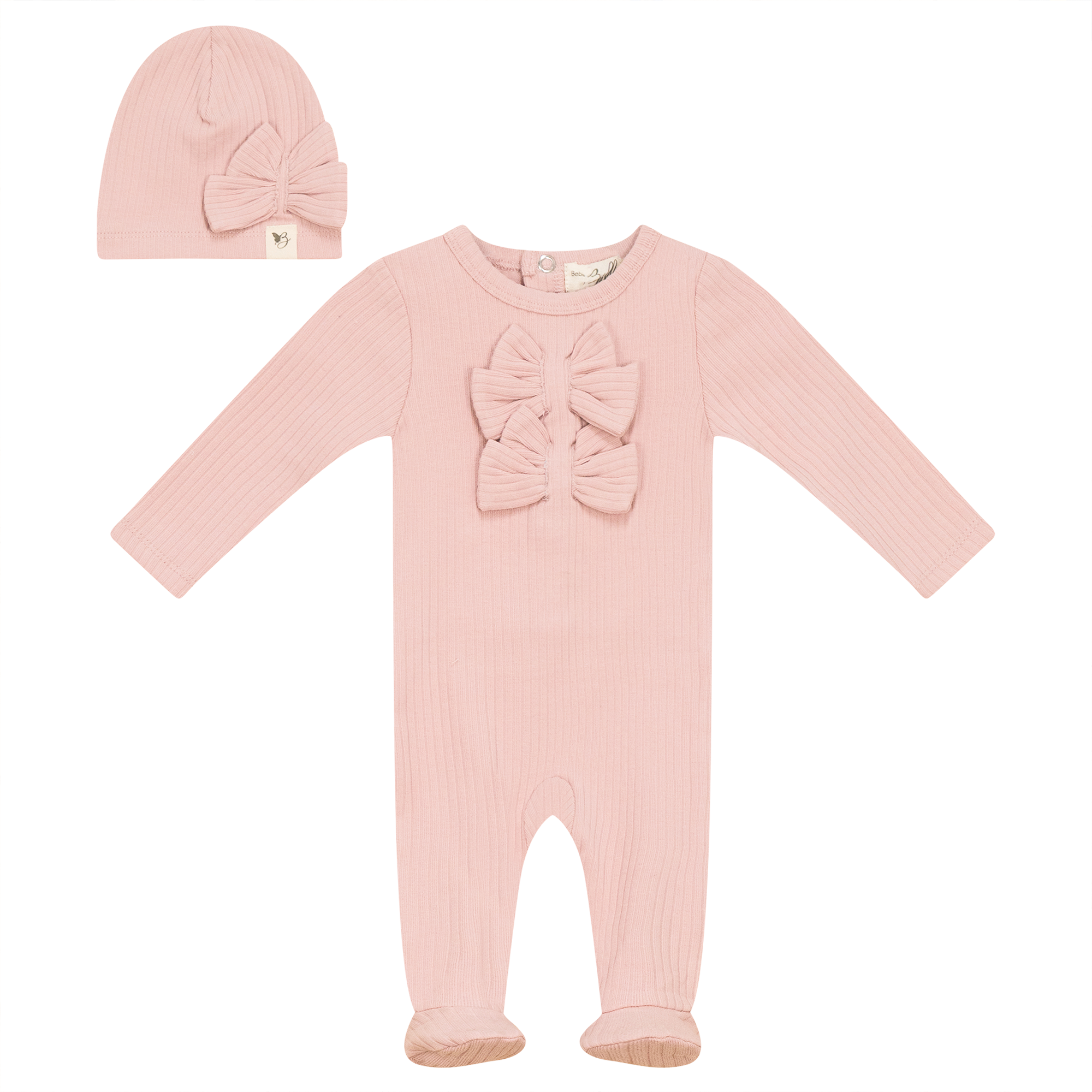 Bow Stitch Velour Onesie with Hat in by Bebe Bella