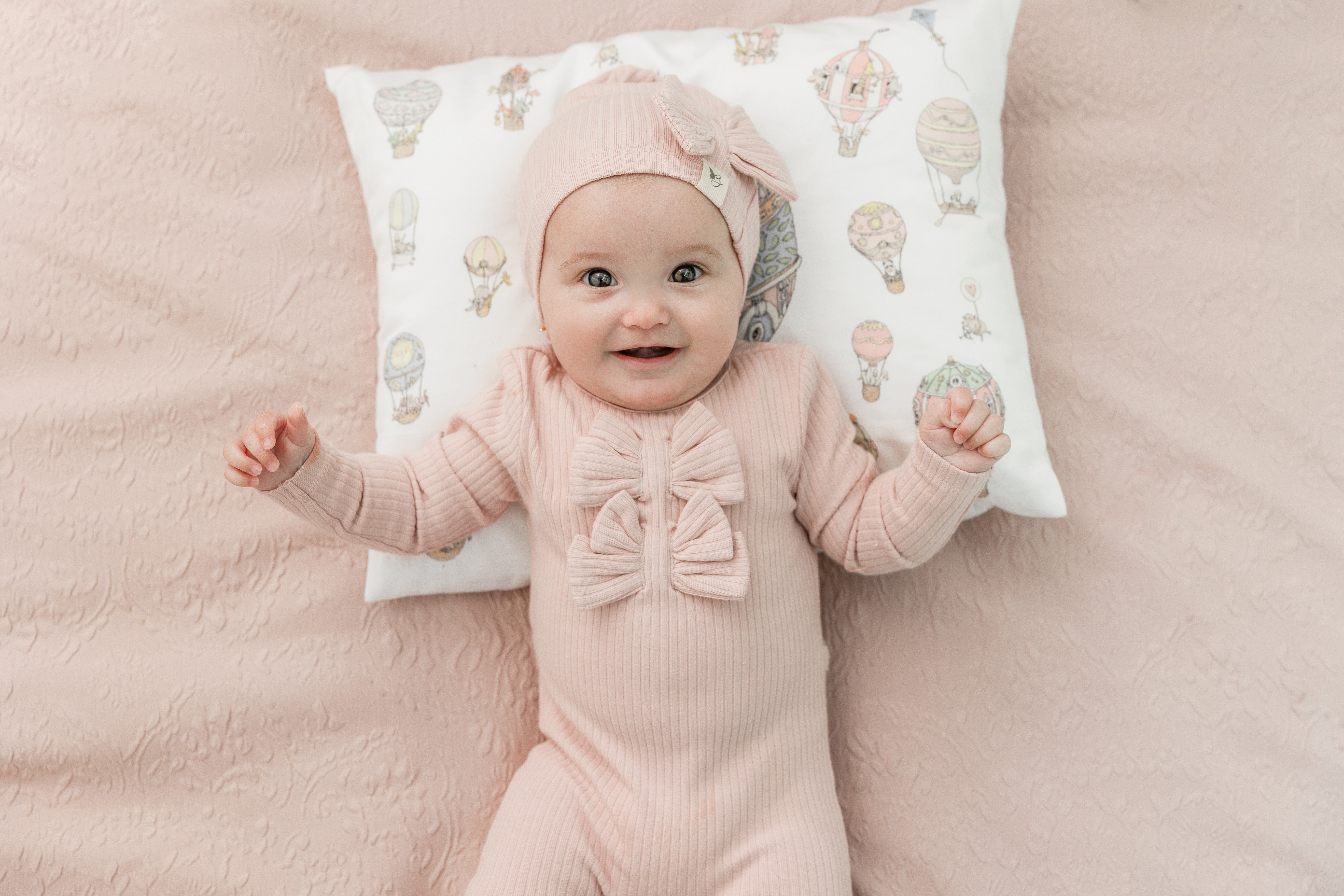 Bow Stitch Velour Onesie with Hat in by Bebe Bella