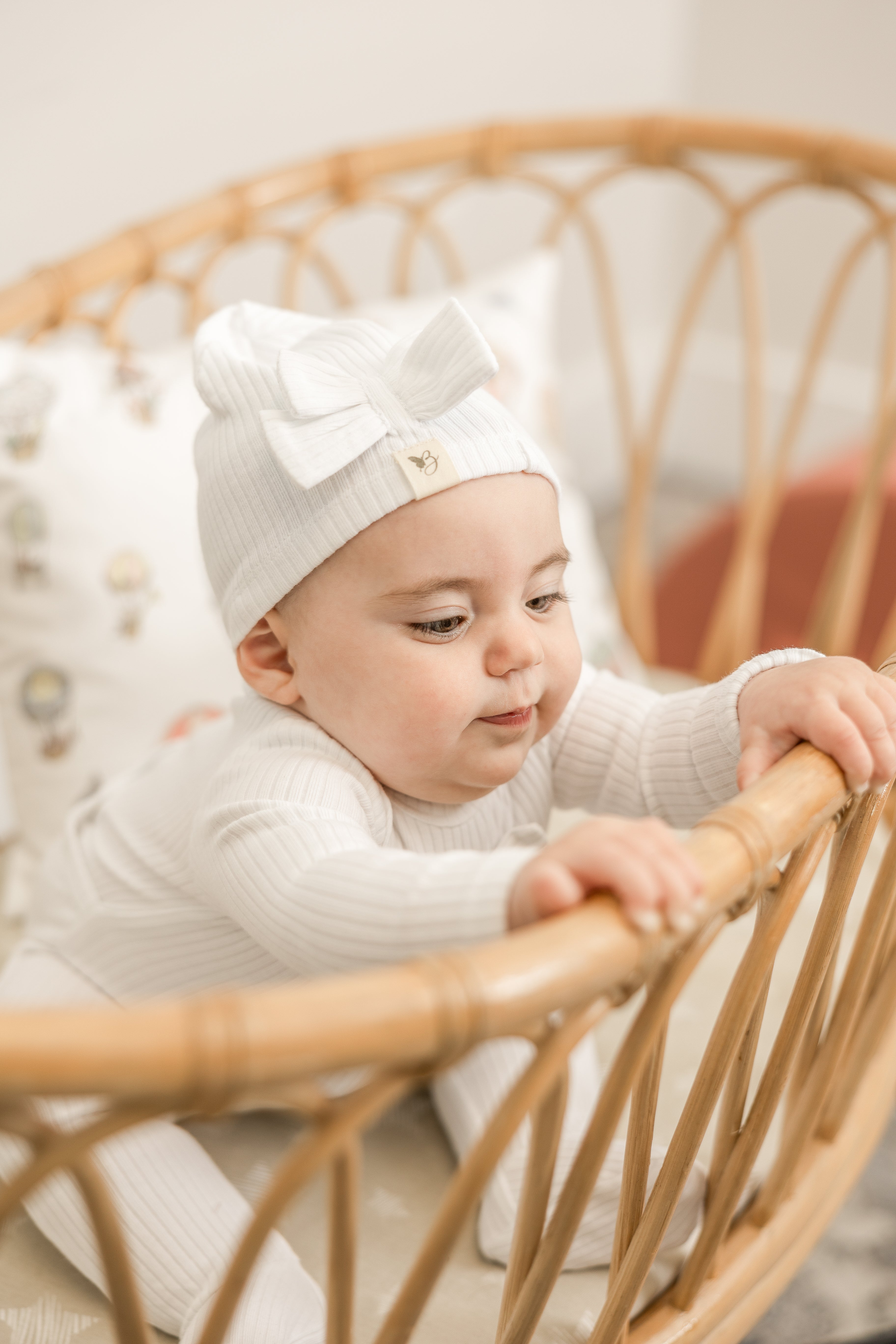 Bow Stitch Velour Onesie with Hat in by Bebe Bella