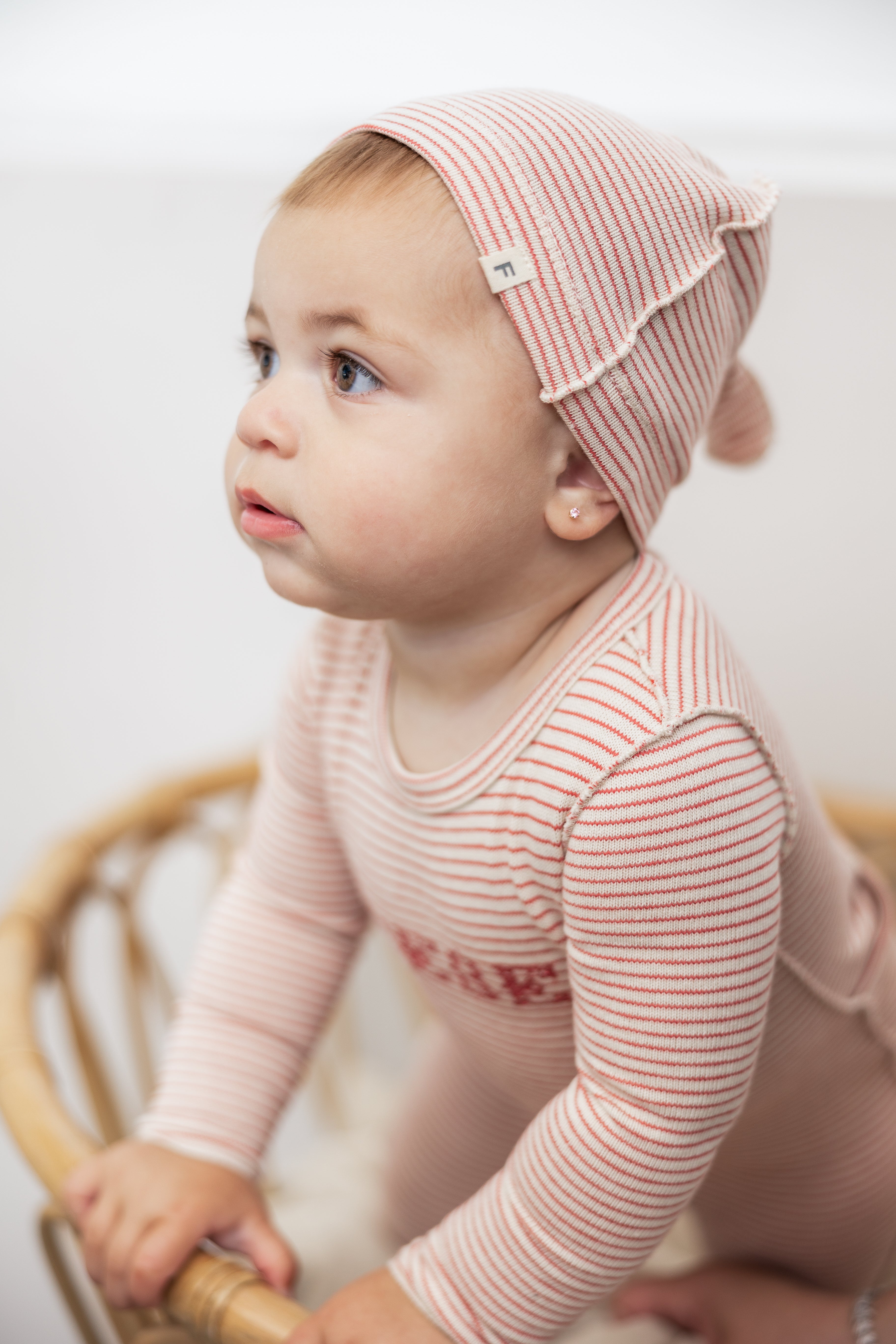 Bow Stitch Velour Onesie with Hat in Rose by Bebe Bella