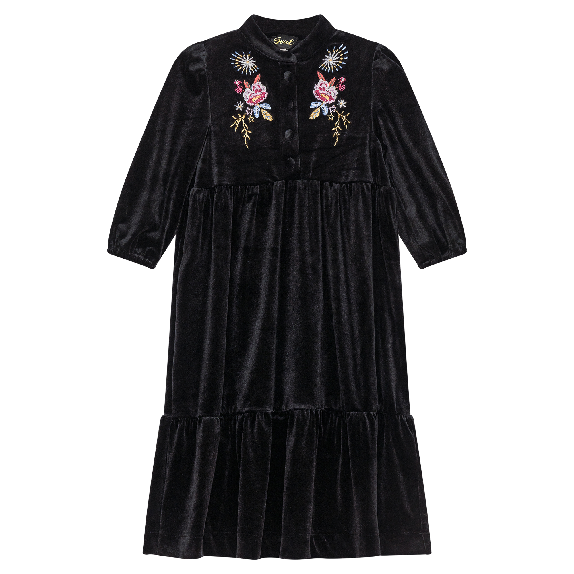Floral Embroidered Velour Maxi Dress in Black by Seal