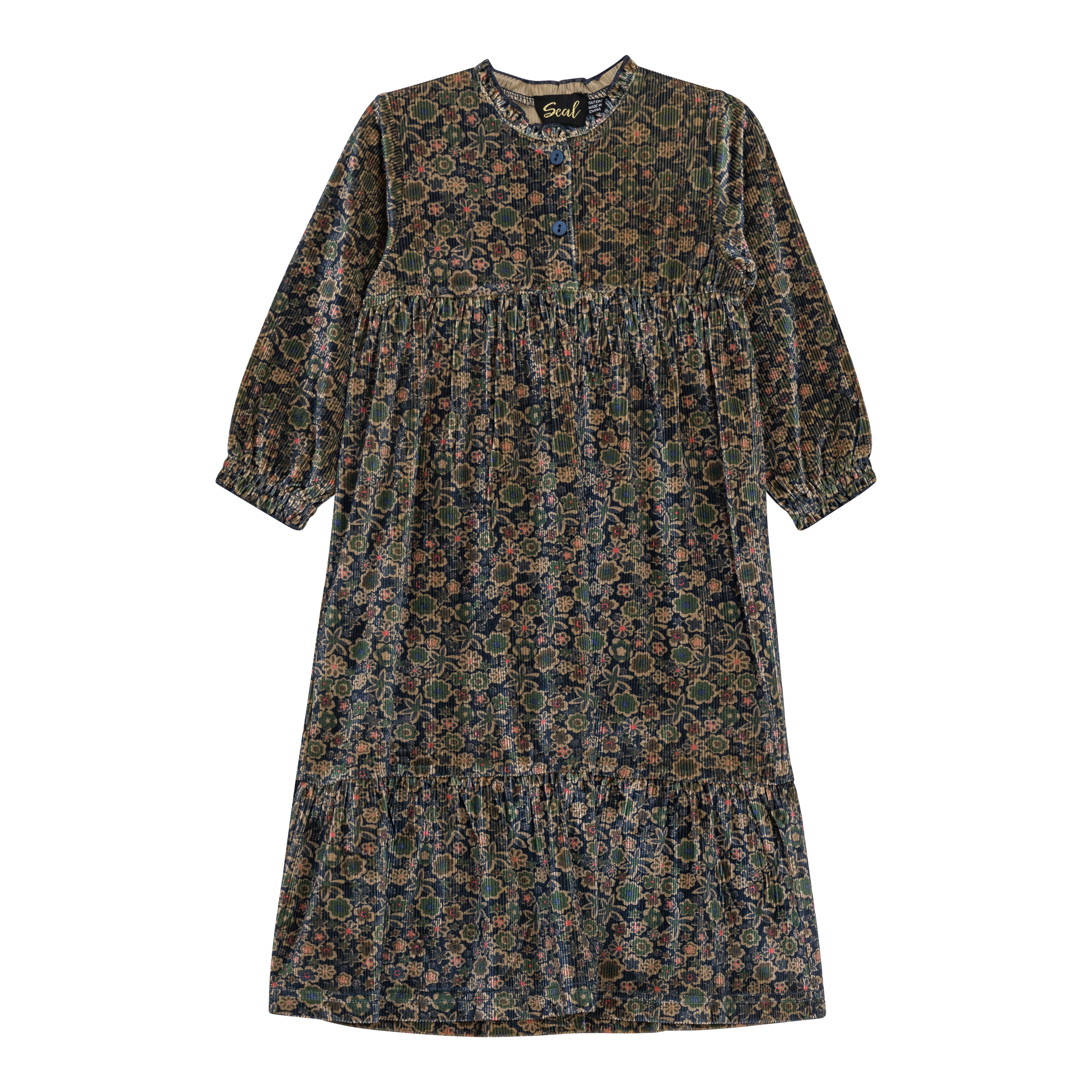 Ribbed Velvet Floral Robe in Blue by Seal