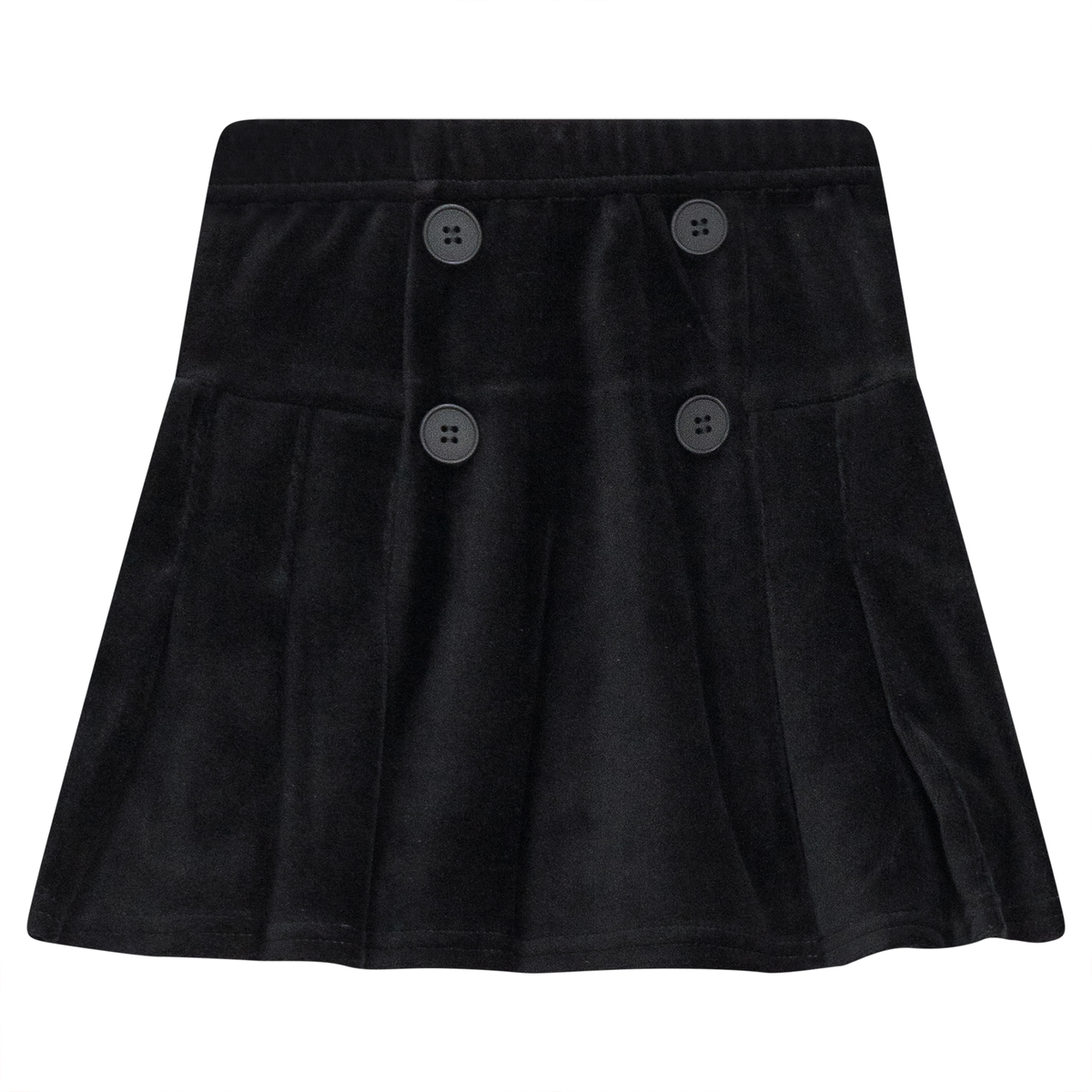 Velour Double Breasted Pleated Skirt in Black by Space Grey