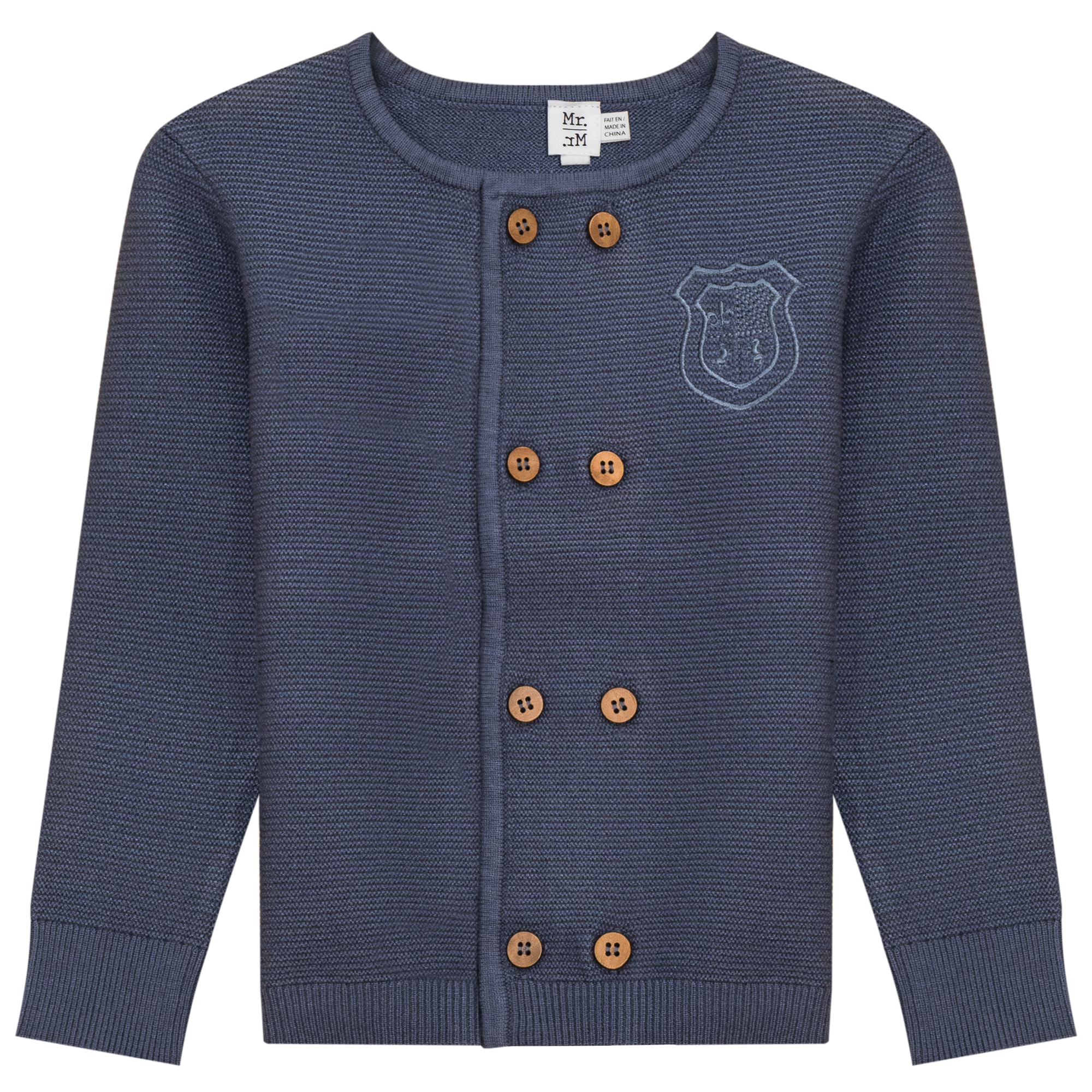 Double Breasted Knit Cardigan in Dark Blue Grey by Mr. Mr.