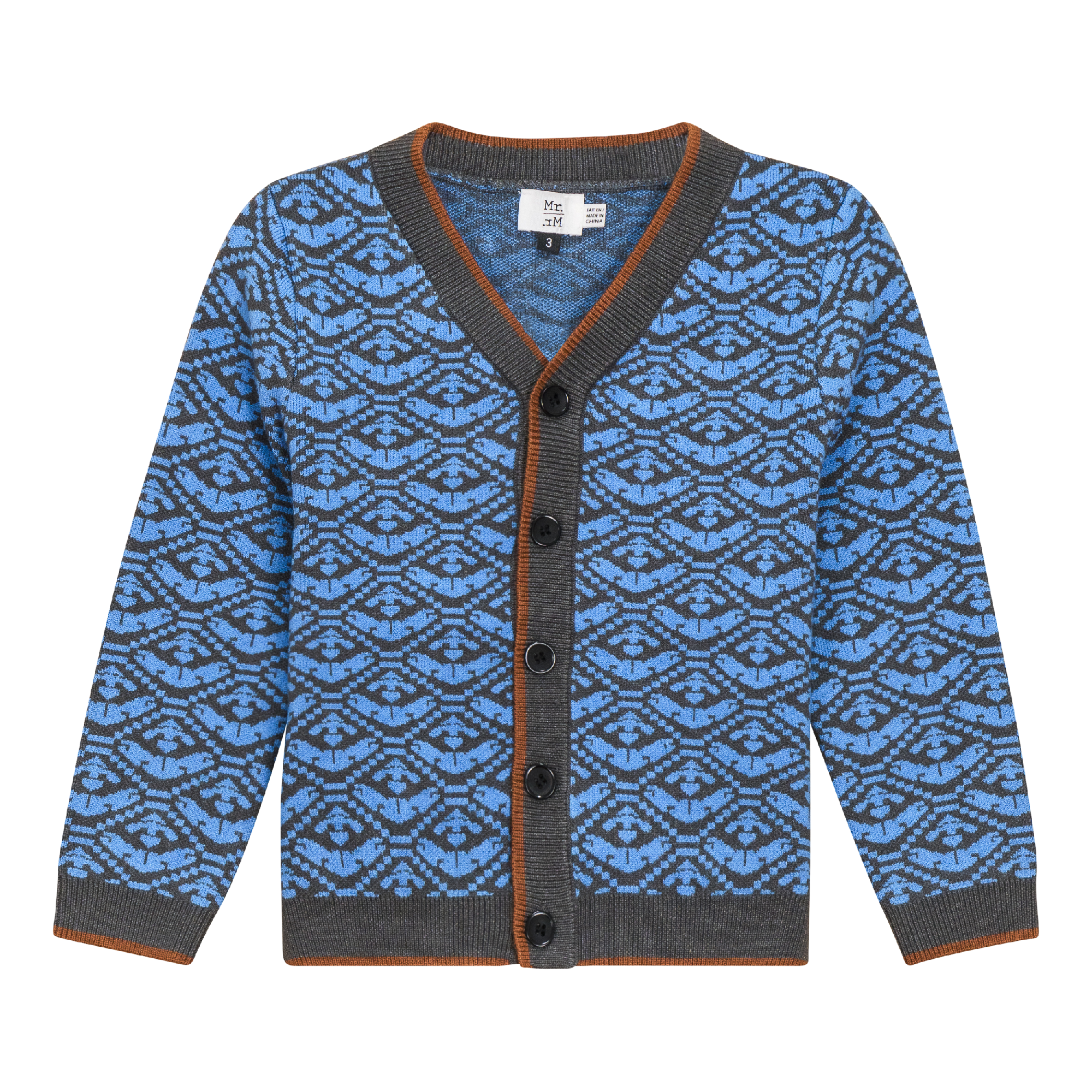 Jacquard Knit Cardigan in Charcoal Blue by Mr. Mr.