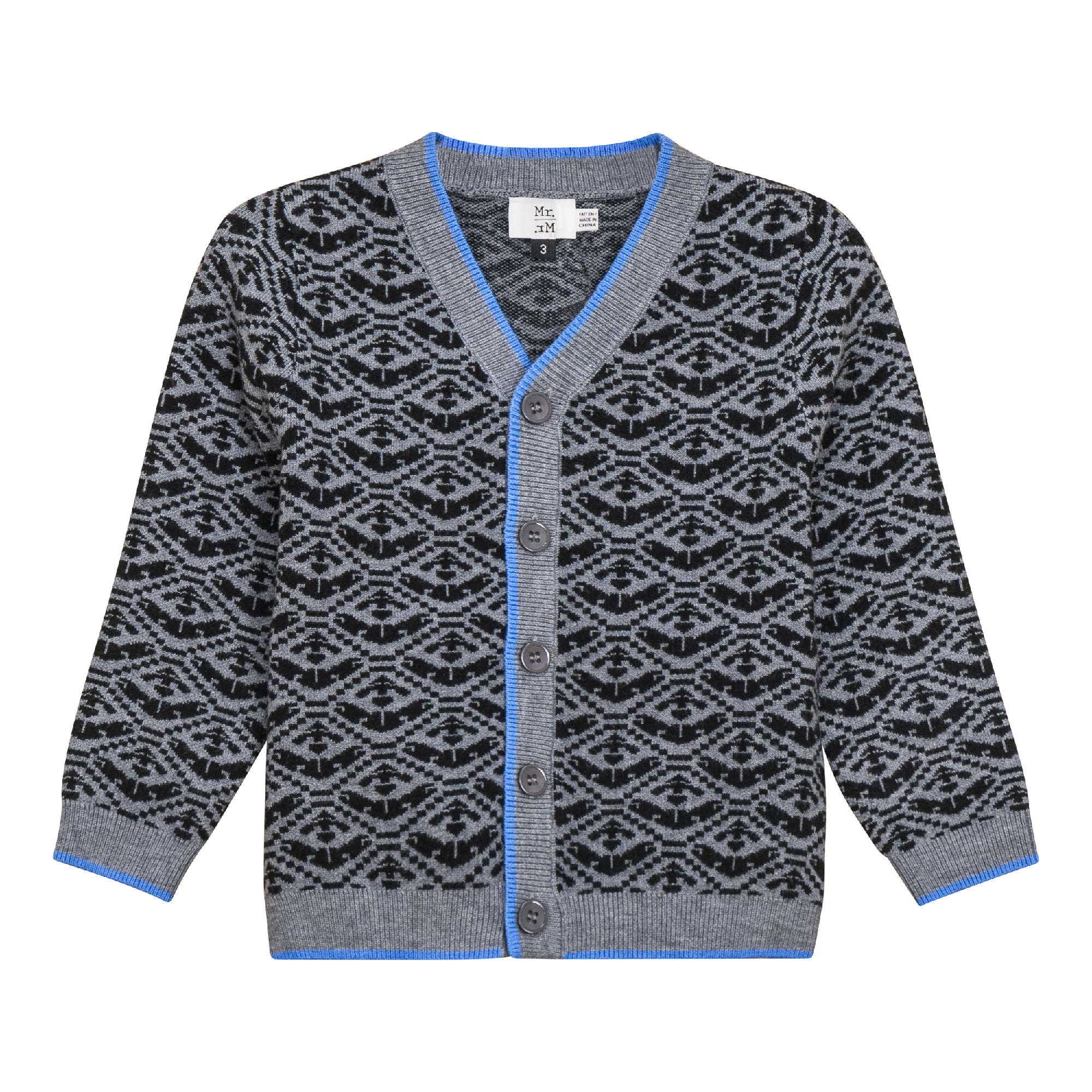 Jacquard Knit Cardigan in Medium Grey Mix Black by Mr. Mr.