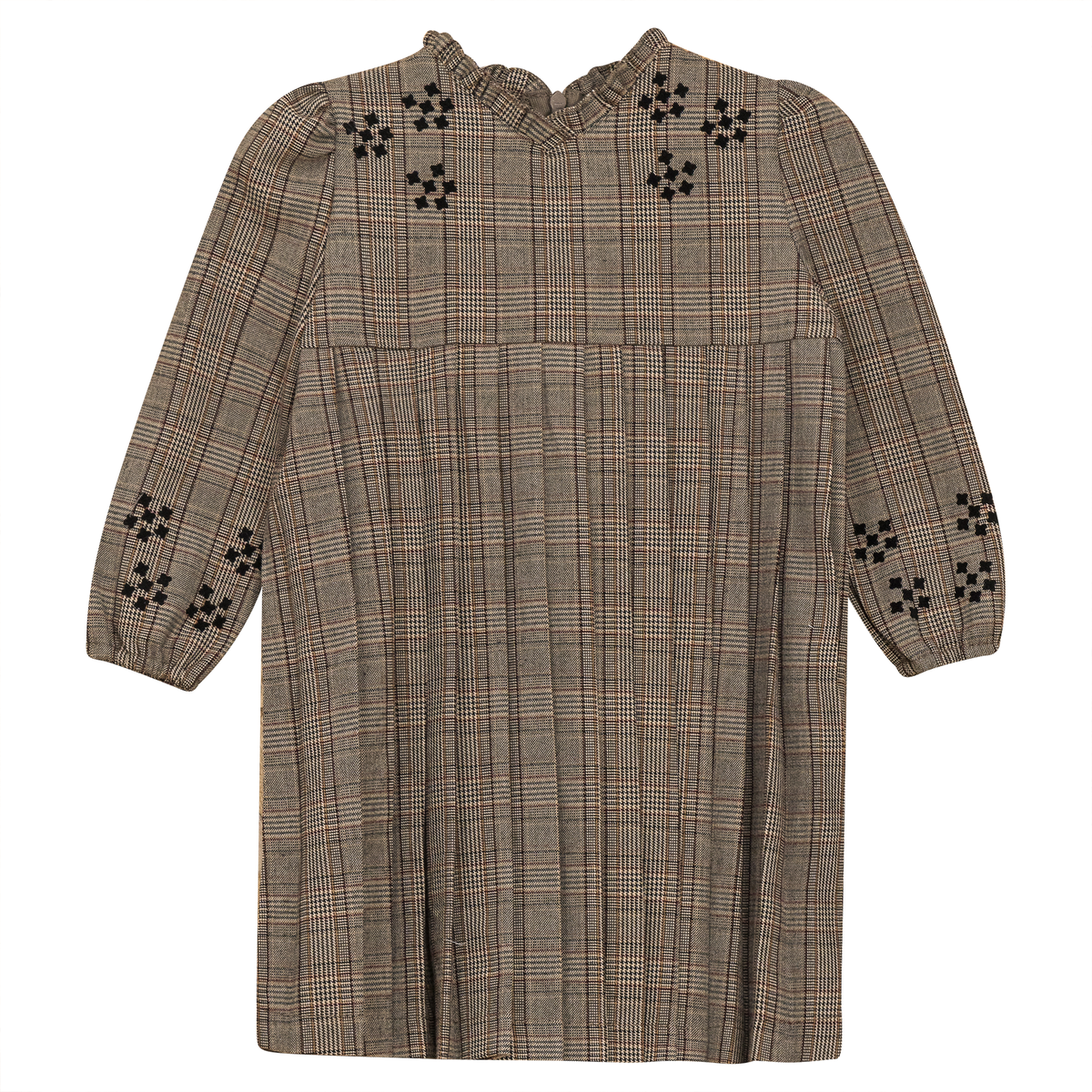 Woven Plaid Pleated Dress in Beige by Space Grey