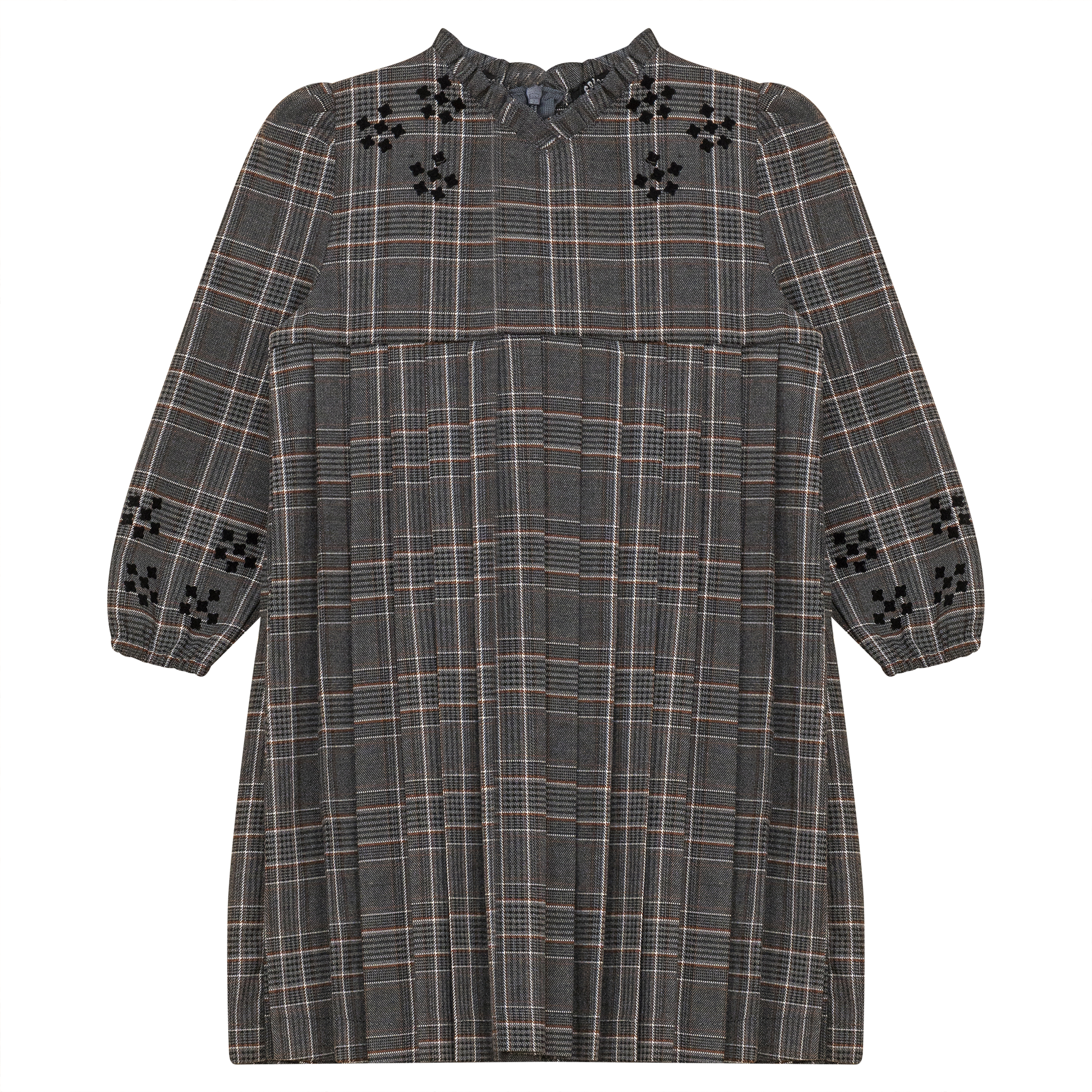Woven Plaid Pleated Dress in Grey by Space Grey