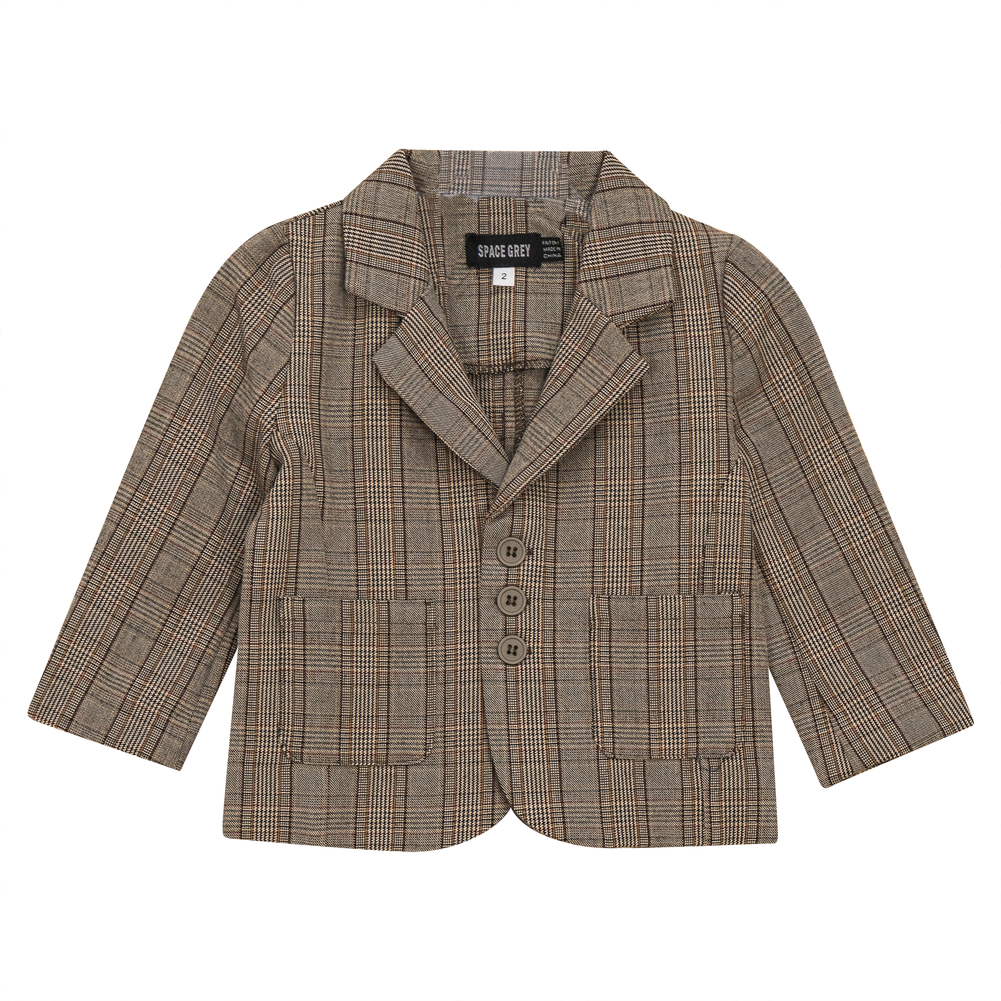 Woven Plaid Blazer in Beige by Space Grey
