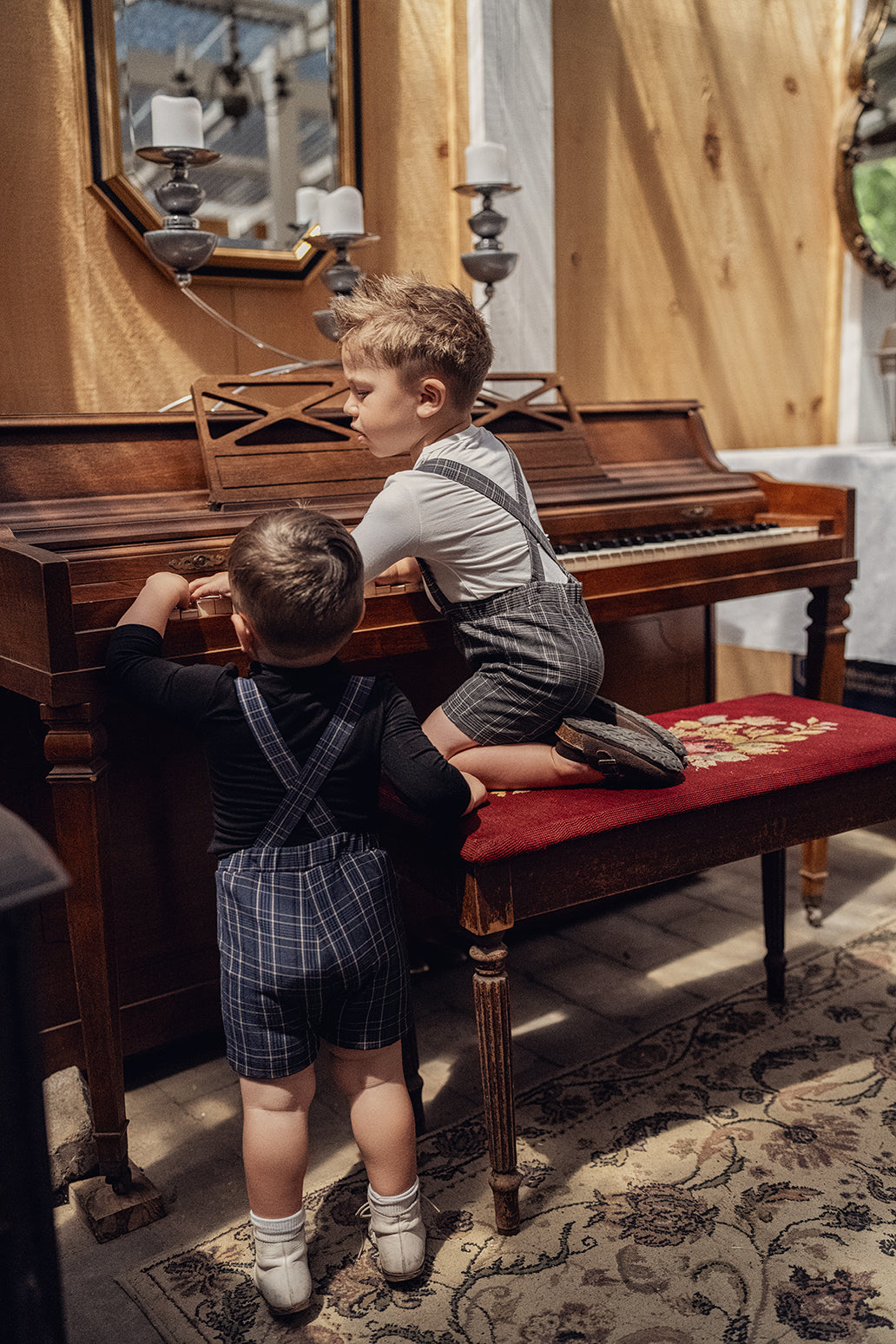 Woven Plaid Overall in Blue by Space Grey